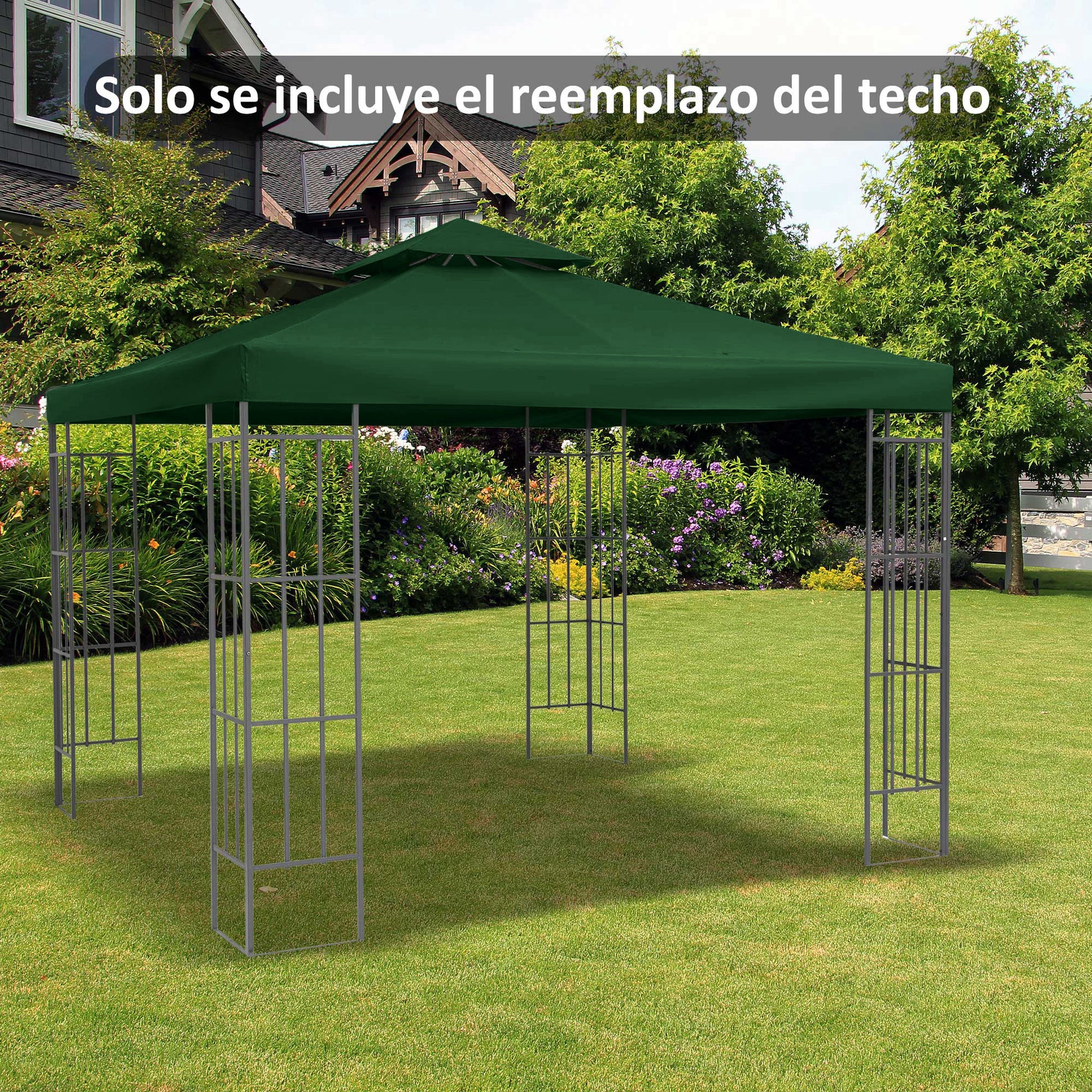 Outsunny Techo de Repuesto para Cenador, 3x3 m, Cubierta de Repuesto con Techo Doble, 8 Orificios de Drenaje y Protección UV, SOLO Toldo de Recambio para Pabellón Gazebo, Verde