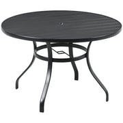 Outsunny Mesa Jardín Exterior Redonda de Acero Ø115x72 cm Mesa Terraza Exterior con Tablero de listones Agujero para Sombrilla Estable Resistente a la Intemperie Fácil de Montar Negro