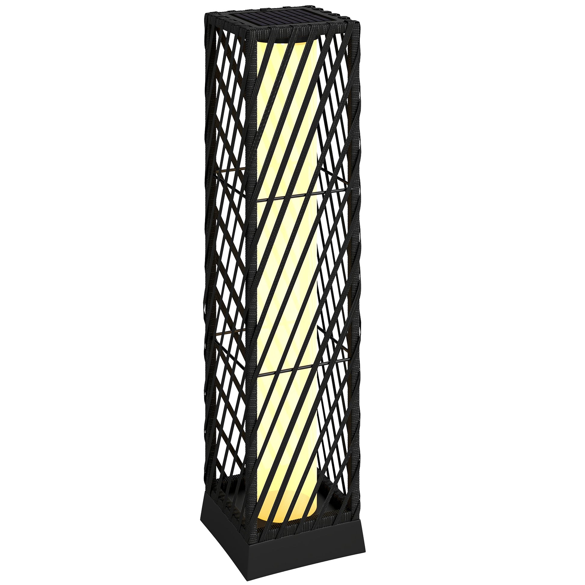 Outsunny Linterna de Jardín de Ratán, Farola Solar Exterior con Luces LED Encendido y Apagado Automático, Impermeable, IP44, Lámpara de pie para Terraza, Balcón, Patio, 16x16x68 cm, Negro