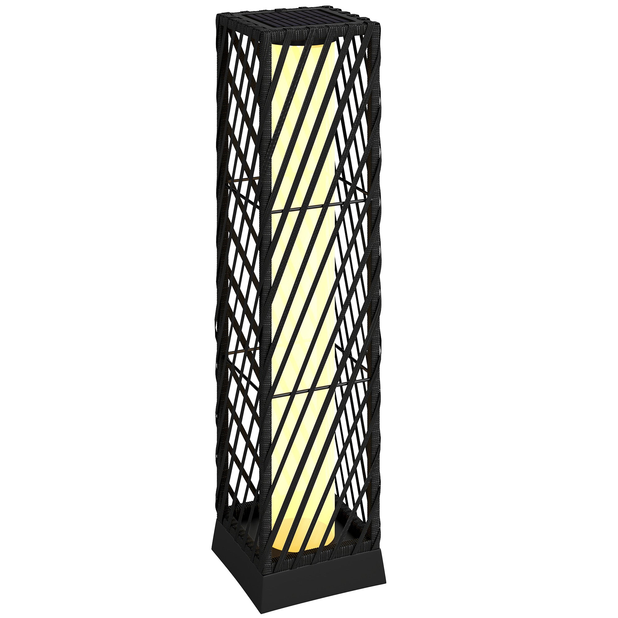 Outsunny Linterna de Jardín de Ratán, Farola Solar Exterior con Luces LED Encendido y Apagado Automático, Impermeable, IP44, Lámpara de pie para Terraza, Balcón, Patio, 16x16x68 cm, Negro