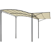 Outsunny Pérgola de Jardín 366x300x200-250 cm Cenador Montado en Pared con Techo Retráctil 10 Orificios de Drenaje Marco de Acero y Poliéster 180 g/m² para Patio Terraza Exterior Crema