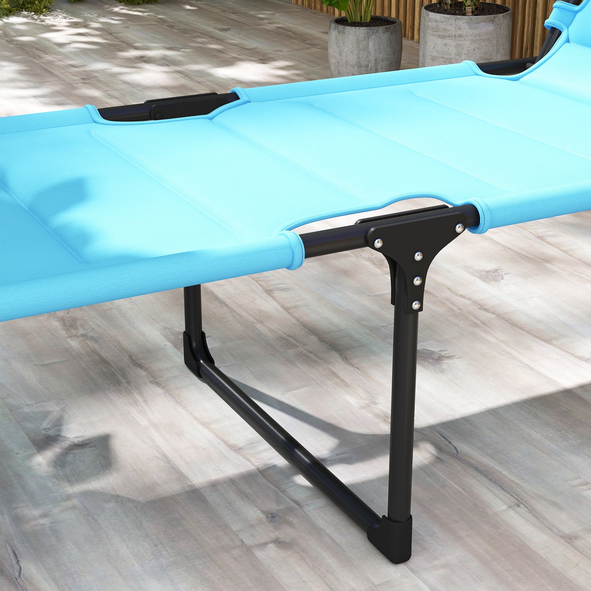 Outsunny Tumbona Plegable, Tumbona Jardín Exterior con Toldo Ajustable, Respaldo Regulable en 4 Niveles, Reposacabezas, Cojín Grueso, para Terraza, Piscina, 70x200x45 cm, Azul Claro