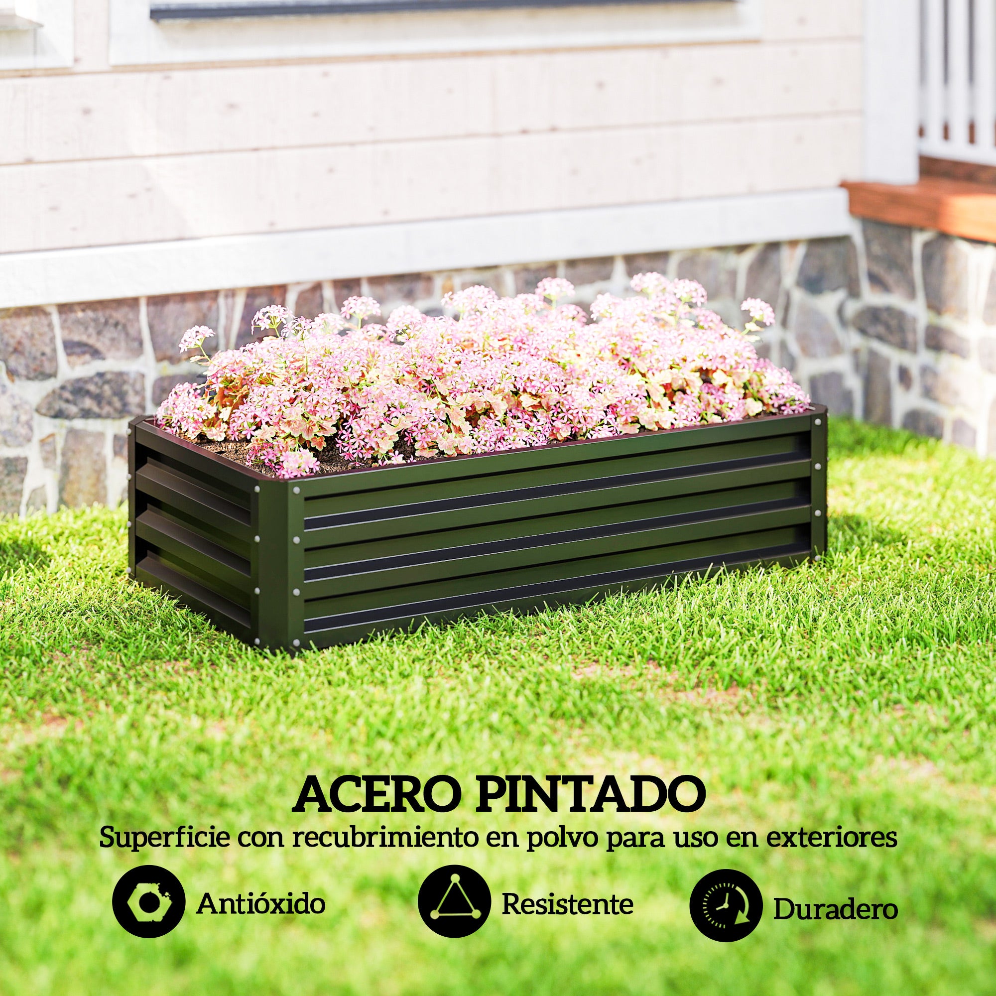 Outsunny Jardinera Exterior Grande de Acero Galvanizado, Huerto Urbano Elevado para Cultivar Plantas, Flores, Hierba, Macetero Exterior Rectangular con Fondo Abierto, 120x60x30,5 cm, Gris