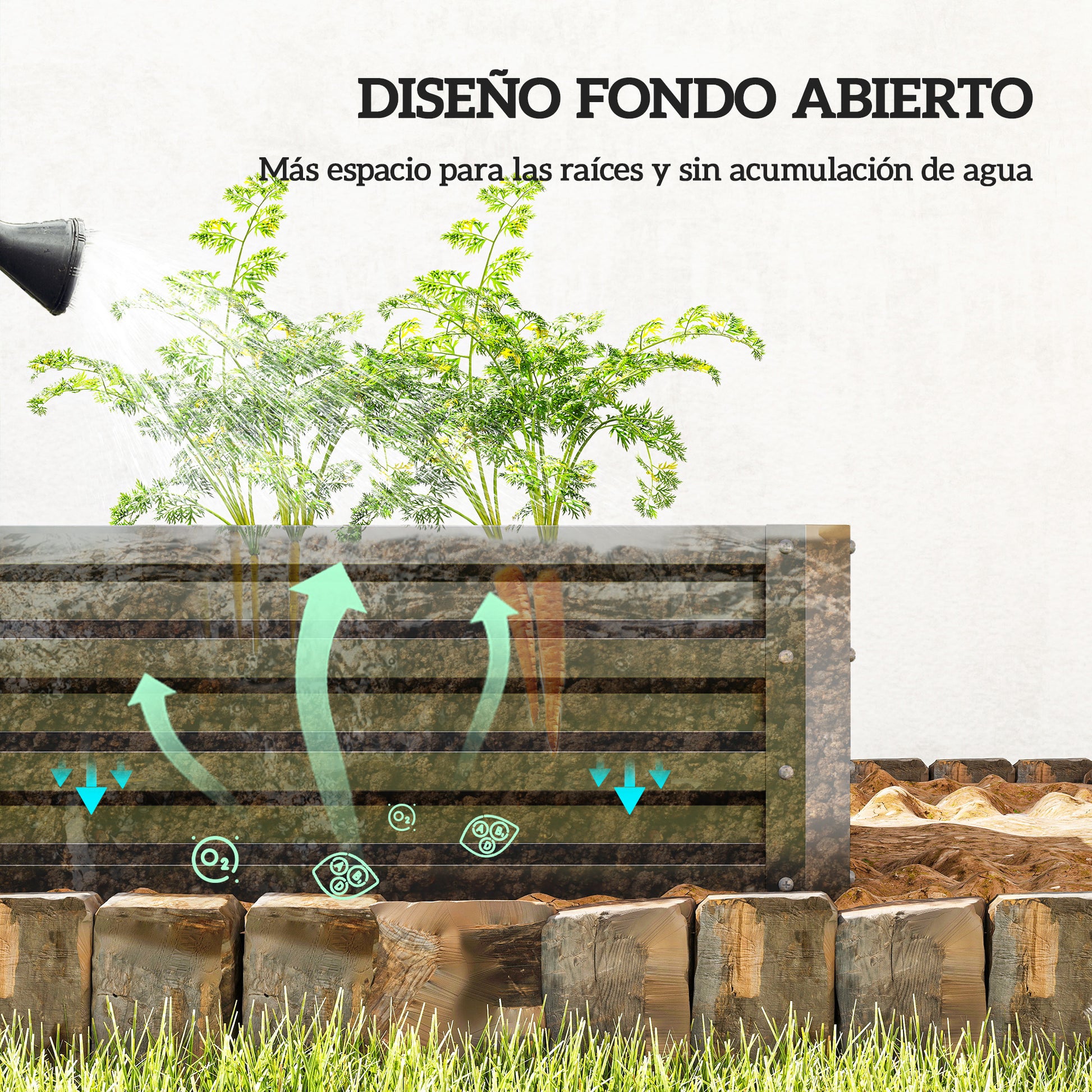 Outsunny Jardinera Exterior Grande de Acero Galvanizado, Huerto Urbano Elevado para Cultivar Plantas, Flores, Hierba, Macetero Exterior Rectangular con Fondo Abierto, 120x60x30,5 cm, Gris
