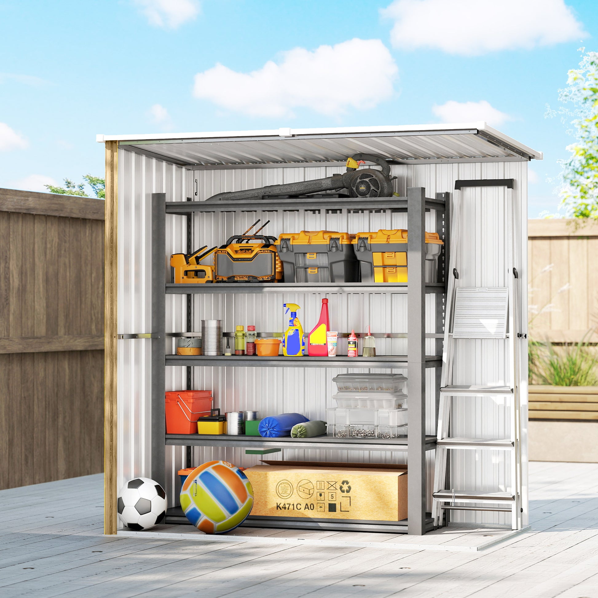 Outsunny Caseta de Jardín Exterior 1,37 m², 163x89x163 cm, Cobertizo de Jardín Exterior Metálico con Techo Inclinado, Puertas con Pestillo y Guantes para Almacenamiento de Herramientas, Marrón Claro
