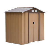 Outsunny Cobertizo de Jardín 2,42m² con Base de Refuerzo Sin Suelo 213x130x185 cm Caseta de Jardín Exterior con 2 Puertas Correderas y 4 Ventanas para Almacenamiento de Herramientas Caqui