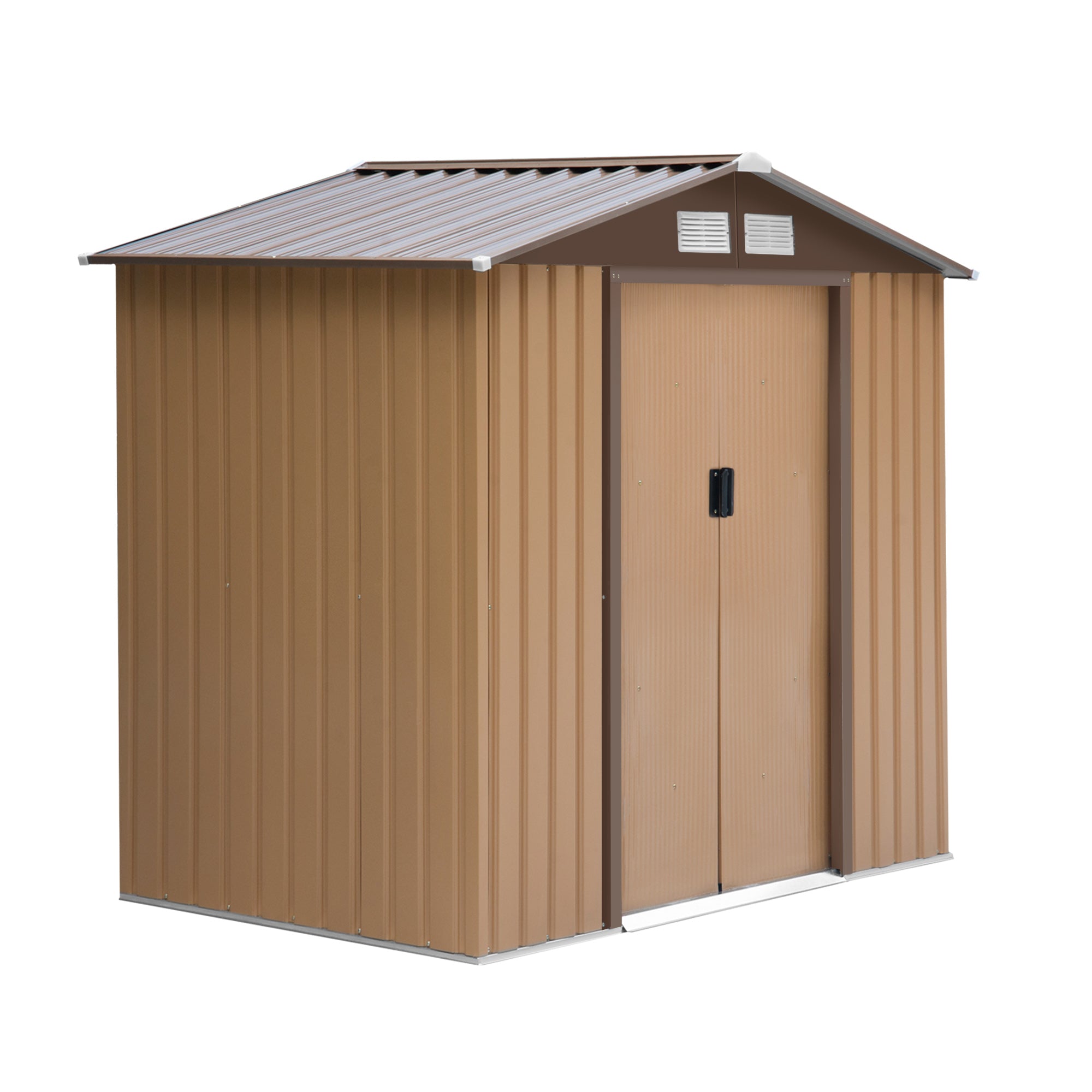 Outsunny Cobertizo de Jardín 2,42m² con Base de Refuerzo Sin Suelo 213x130x185 cm Caseta de Jardín Exterior con 2 Puertas Correderas y 4 Ventanas para Almacenamiento de Herramientas Caqui