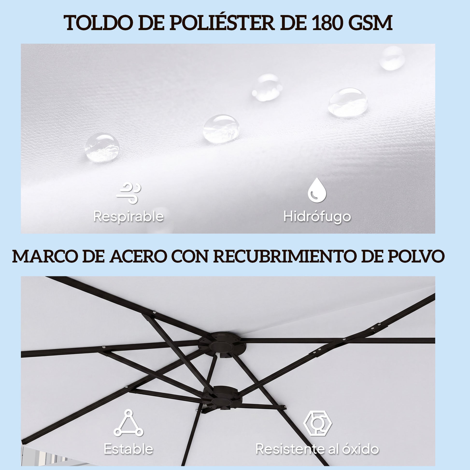 Outsunny Sombrilla Doble 4,6x2,6 m, Sombrilla Terraza Exterior con Manivela Manual, Protección UV50+, Funda Protectora, Resistente al Agua, Parasol para Jardín, Terraza, Patio, Blanco