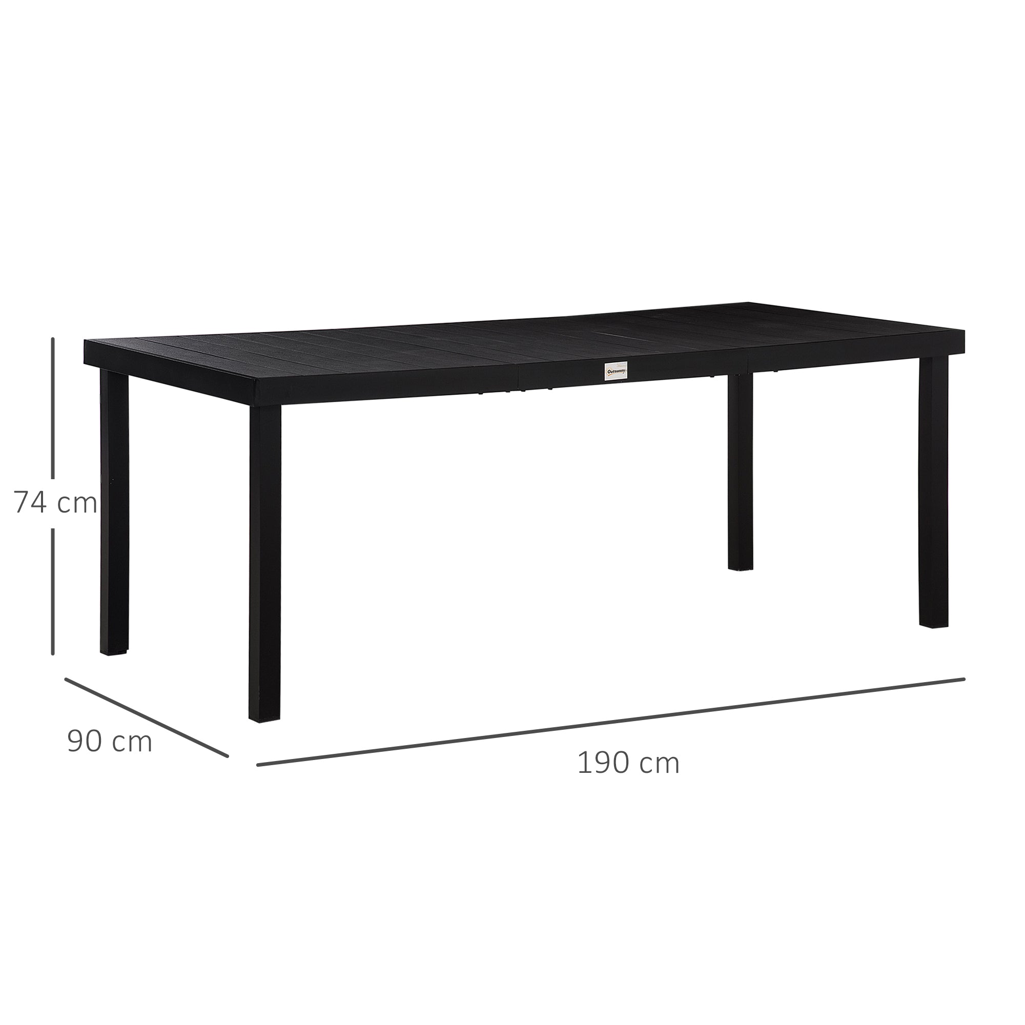 Outsunny Mesa de Comedor Exterior de Aluminio Mesa de Jardín Exterior para 8 Personas con Encimera de Listones para Terraza Balcón 190x90x74 cm Negro