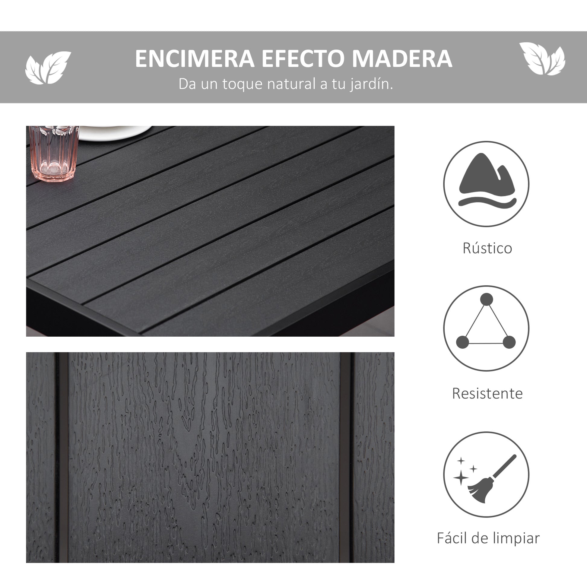 Outsunny Mesa de Comedor Exterior de Aluminio Mesa de Jardín Exterior para 8 Personas con Encimera de Listones para Terraza Balcón 190x90x74 cm Negro