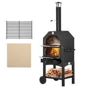 Outsunny Horno de Pizza Exterior con 2 Capas Horno de Leña con Ruedas Cajón Extraíble Estante de Almacenamiento para Terraza Camping Patio 64x54x160 cm Negro