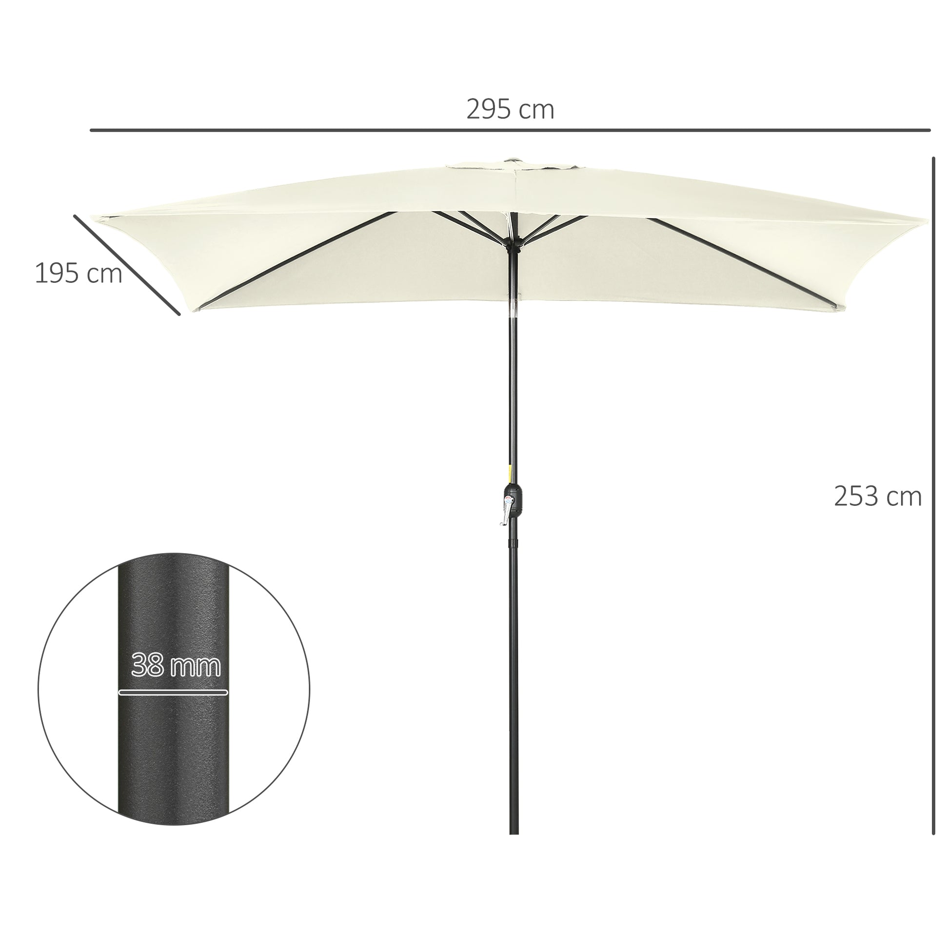 Outsunny Sombrilla de Terraza Exterior 195x295 cm Parasol de Terraza Exterior con Ángulo Ajustable Mástil de Aluminio y Anti-UV Sombrilla para Jardín Patio Crema