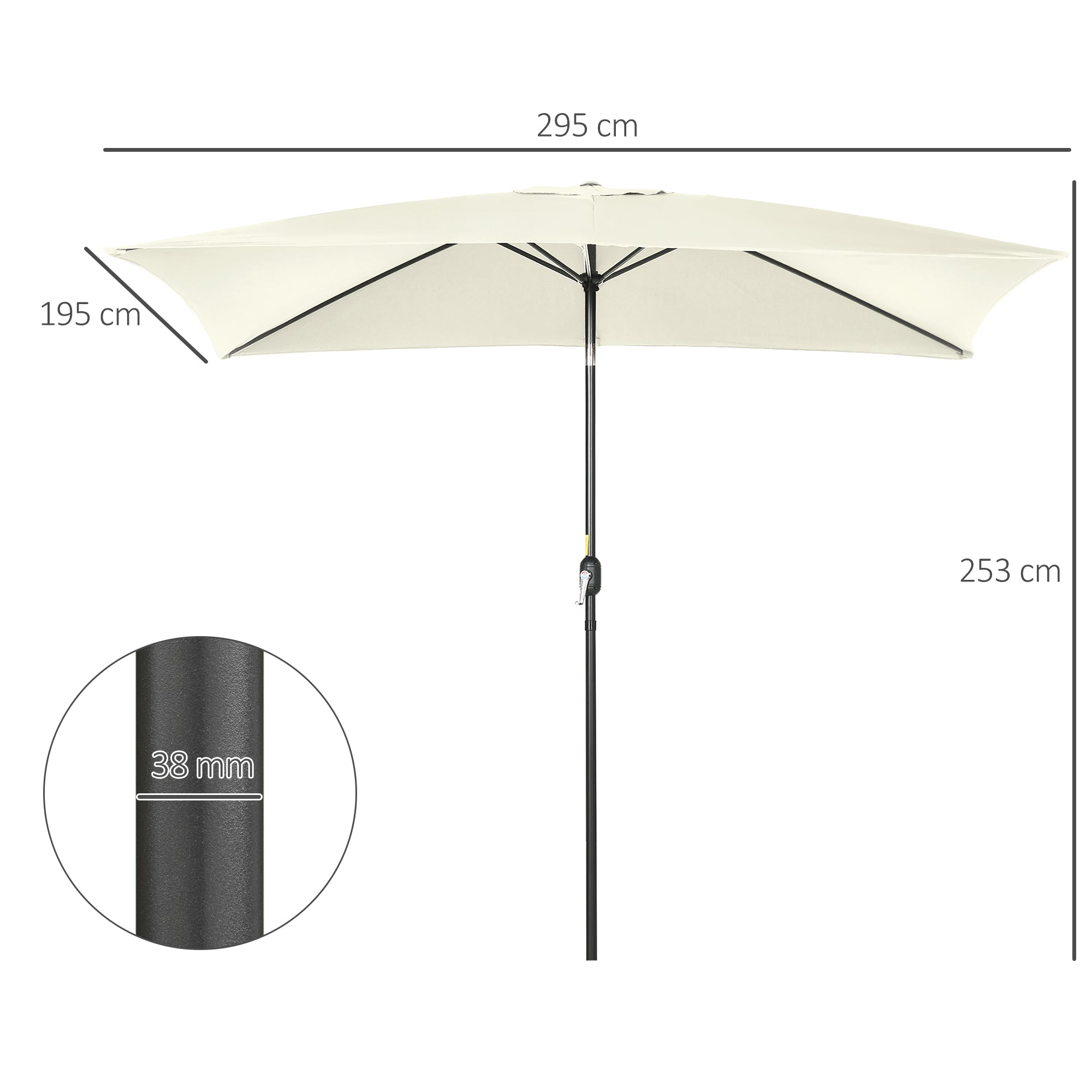 Outsunny Sombrilla de Terraza Exterior 195x295 cm Parasol de Terraza Exterior con Ángulo Ajustable Mástil de Aluminio y Anti-UV Sombrilla para Jardín Patio Crema