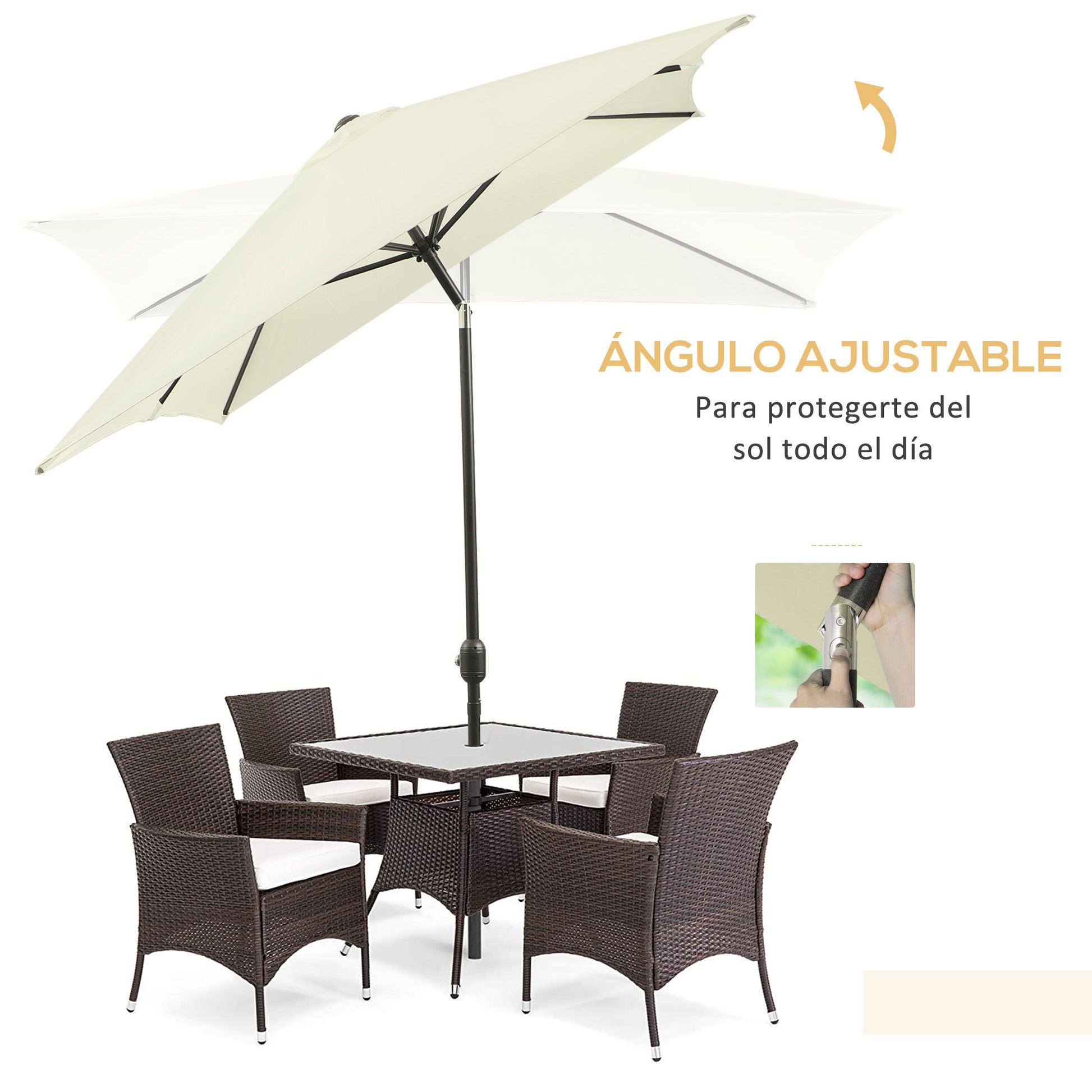 Outsunny Sombrilla de Terraza Exterior 195x295 cm Parasol de Terraza Exterior con Ángulo Ajustable Mástil de Aluminio y Anti-UV Sombrilla para Jardín Patio Crema
