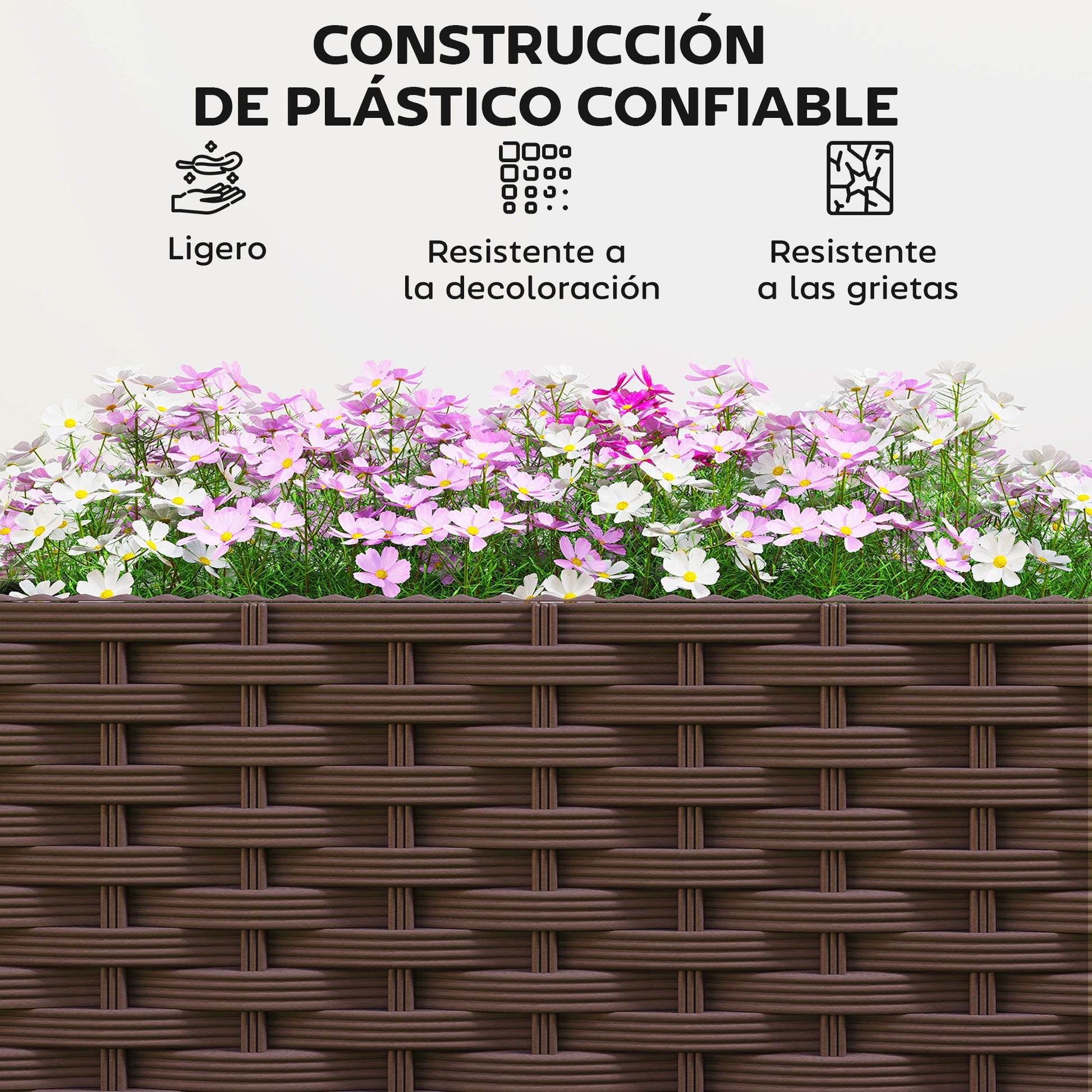 Outsunny Jardinera Elevada con 6 Ruedas, Jardinera Exterior Móvil de Plástico con Riego Automático y Drenaje, Macetero Exterior para Cultivos, Plantas, Jardín, Terraza, 80x40x43 cm, Marrón