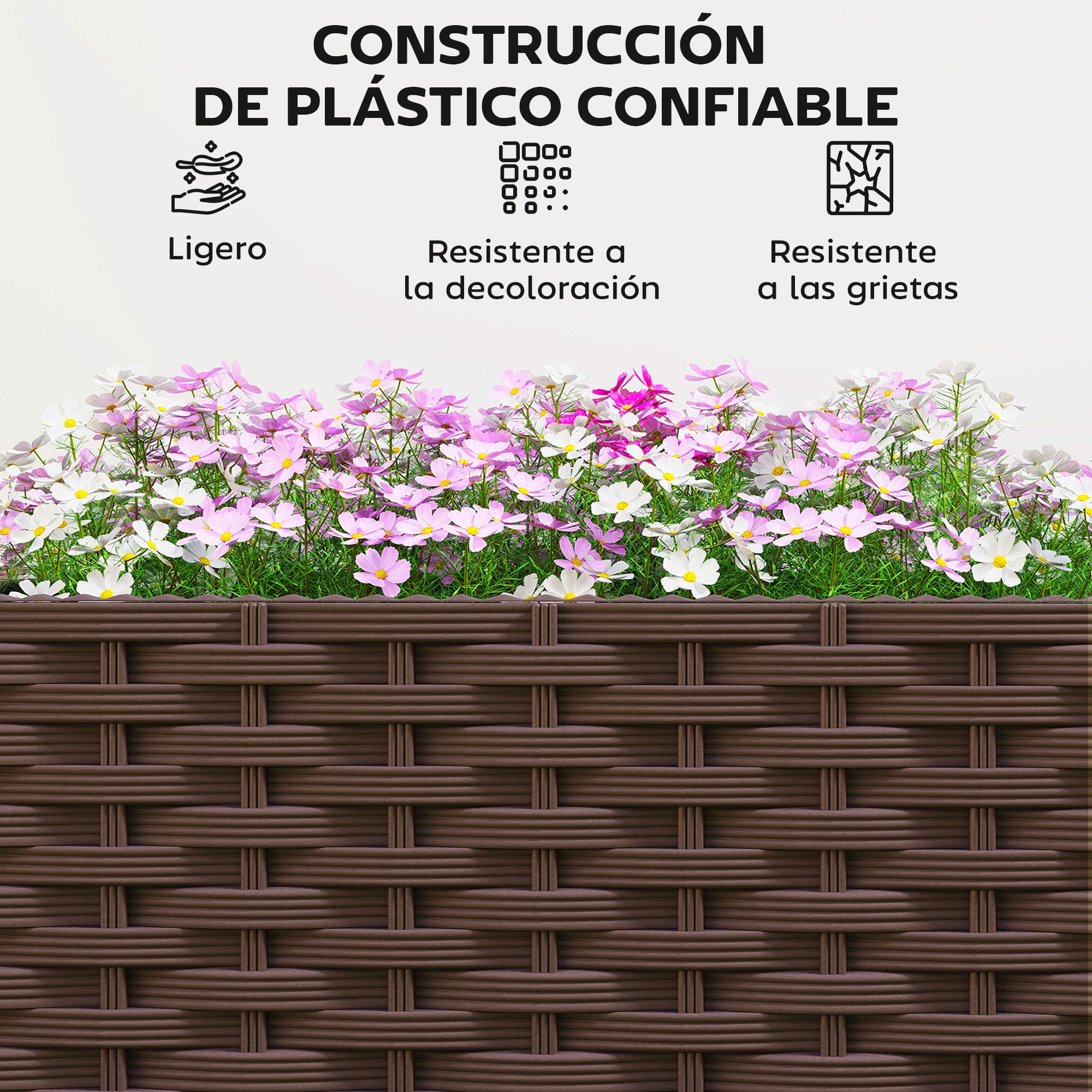 Outsunny Jardinera Elevada con 6 Ruedas, Jardinera Exterior Móvil de Plástico con Riego Automático y Drenaje, Macetero Exterior para Cultivos, Plantas, Jardín, Terraza, 80x40x43 cm, Marrón