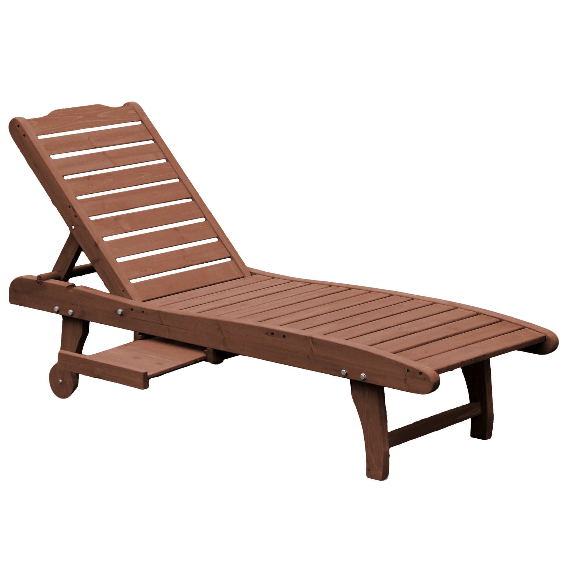 Outsunny Tumbona de Madera Exterior Silla Reclinable de Jardín con 2 Ruedas Respaldo Ajustable en 3 Niveles y 1 Bandeja Carga 130 kg para Terraza Patio Natural