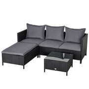 Outsunny Conjunto de Muebles de Jardín 4 Piezas Ratán Doble Sofá Mesa de Café Taburete con Cojines Acolchados para Exteriores Marco de Metal Negro