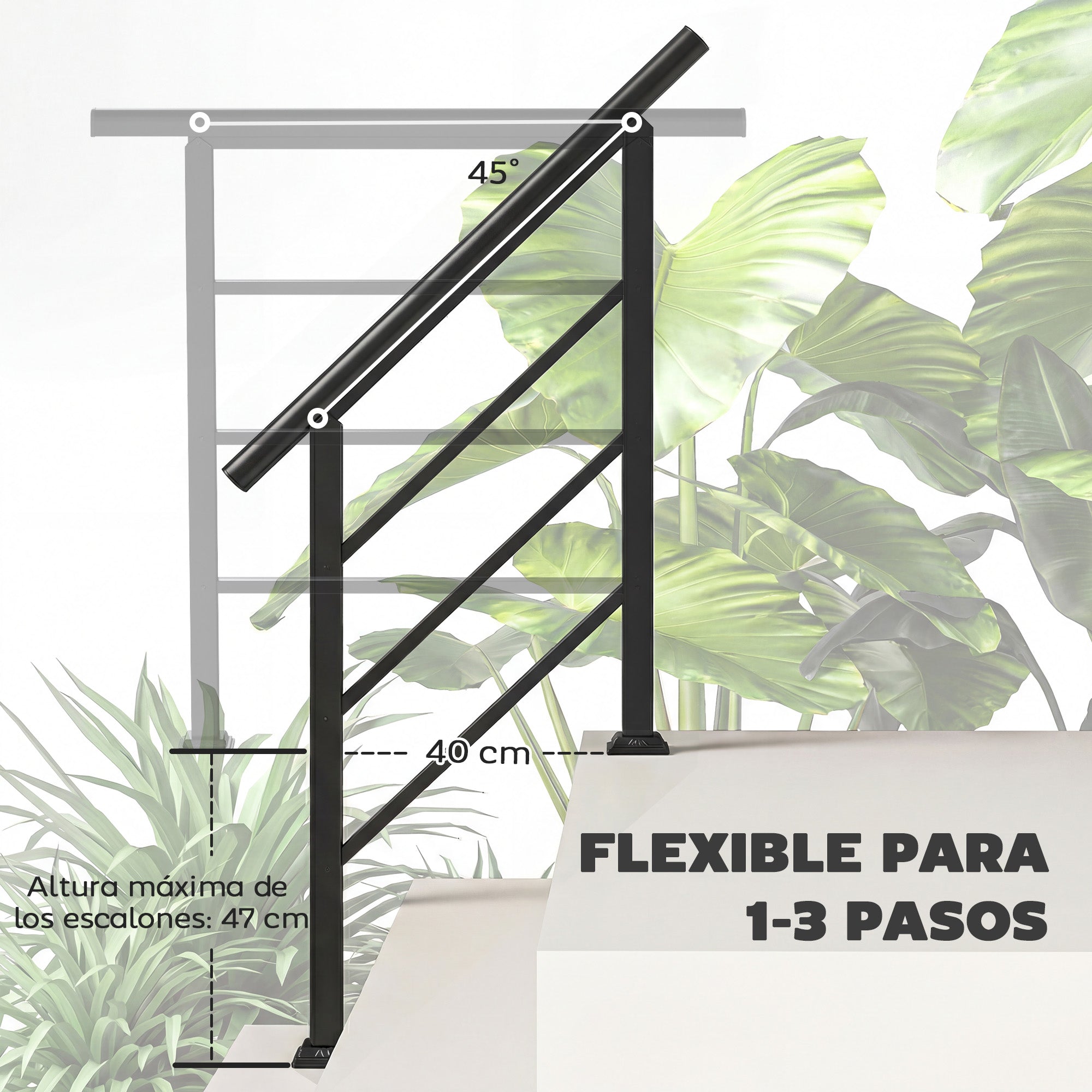 Outsunny Barandilla de Escalera, 95 cm, Pasamanos para Escalera con Kit de Instalación, Ángulo Ajustable para 1-3 Escalones, para Porches, Madera y Concreto, para Exterior, Terraza, Patio, Negro