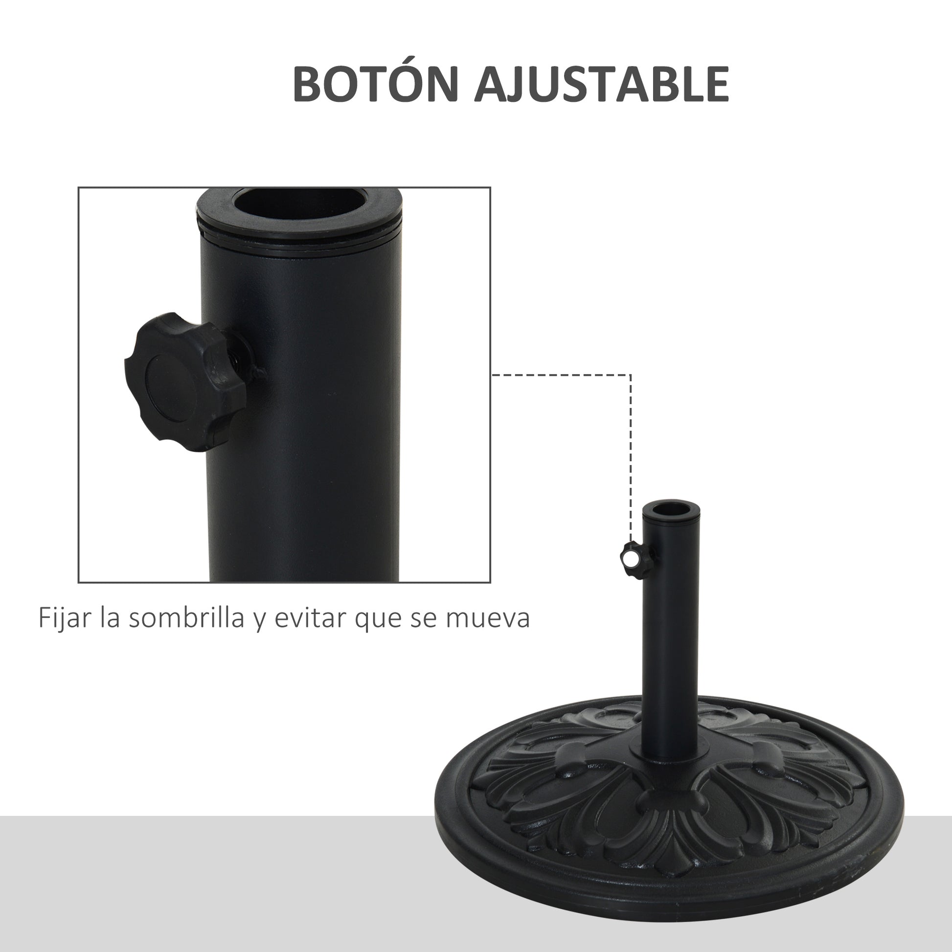 Outsunny Base de Sombrilla Peso 13 kg Soporte para Parasol Redondo de HDPE y Cemento para Poste de Paraguas de Ø35/38/48 mm para Terraza Patio Jardín Playa Ø48x34 cm Negro