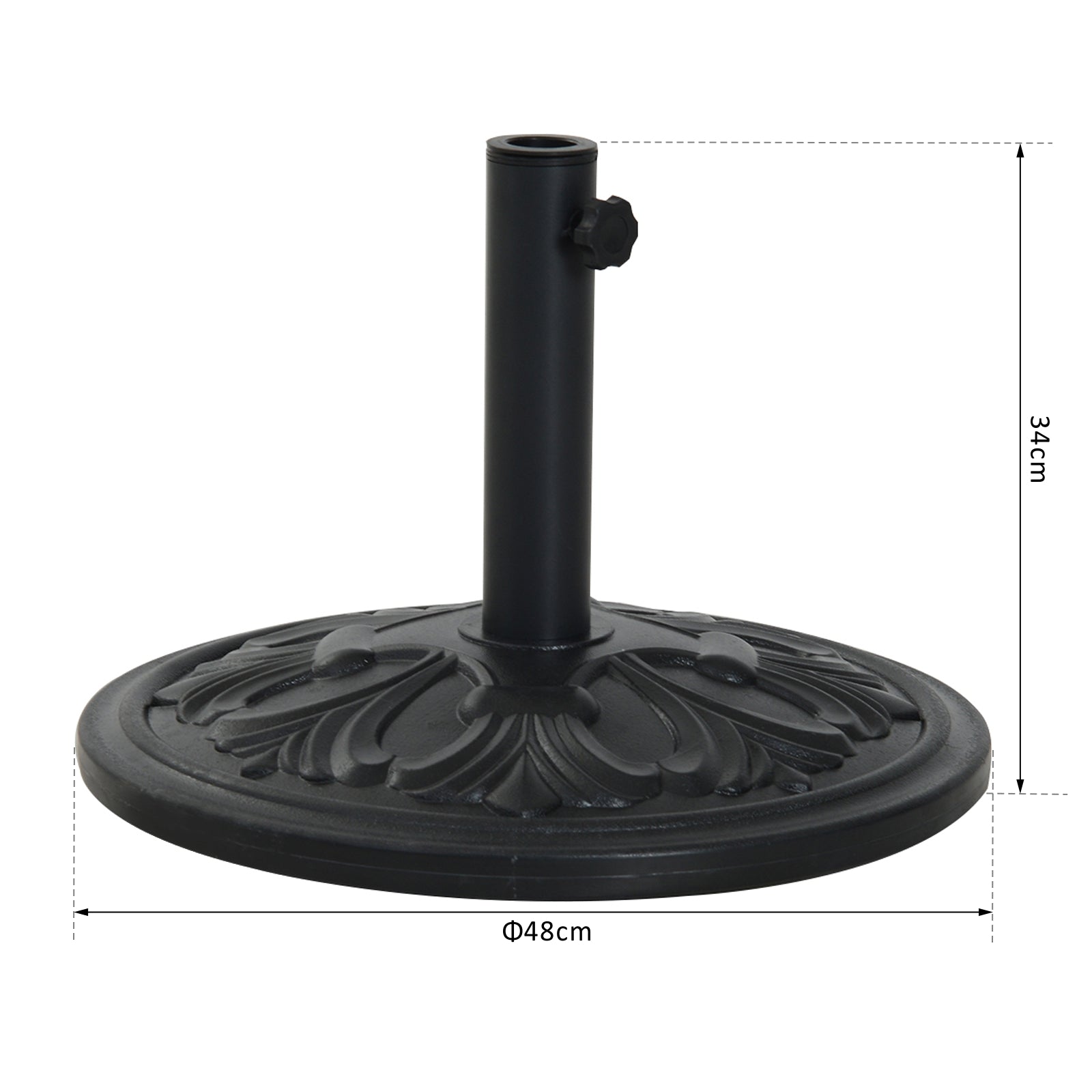 Outsunny Base de Sombrilla Peso 13 kg Soporte para Parasol Redondo de HDPE y Cemento para Poste de Paraguas de Ø35/38/48 mm para Terraza Patio Jardín Playa Ø48x34 cm Negro