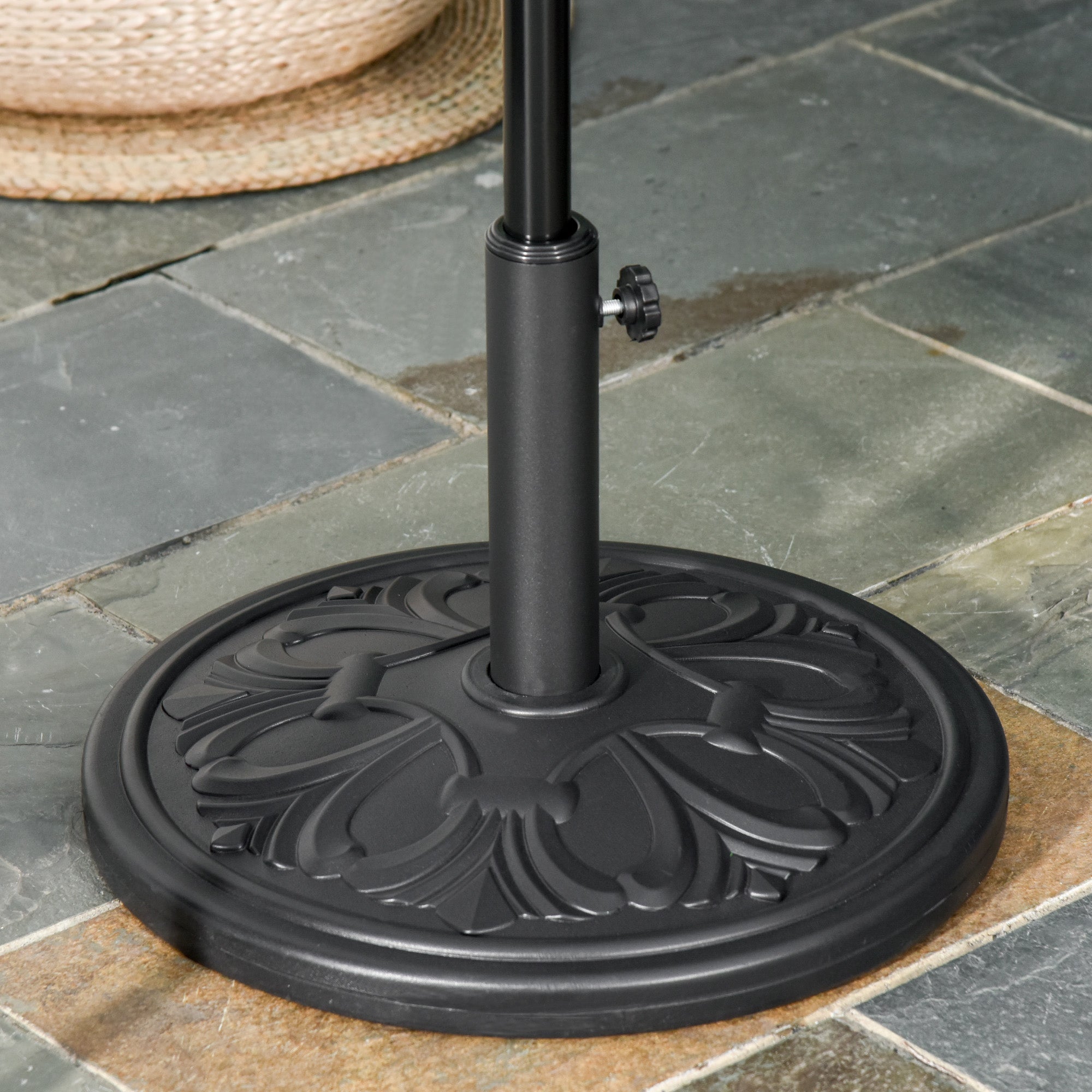 Outsunny Base de Sombrilla Peso 13 kg Soporte para Parasol Redondo de HDPE y Cemento para Poste de Paraguas de Ø35/38/48 mm para Terraza Patio Jardín Playa Ø48x34 cm Negro