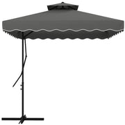 Outsunny Sombrilla Terraza Exterior de 2,5 m Sombrilla Voladiza con Manivela Techo Doble con Borde Ondulado y Base Cruzada Parasol de Jardín para Exterior Patio Terraza Gris Oscuro