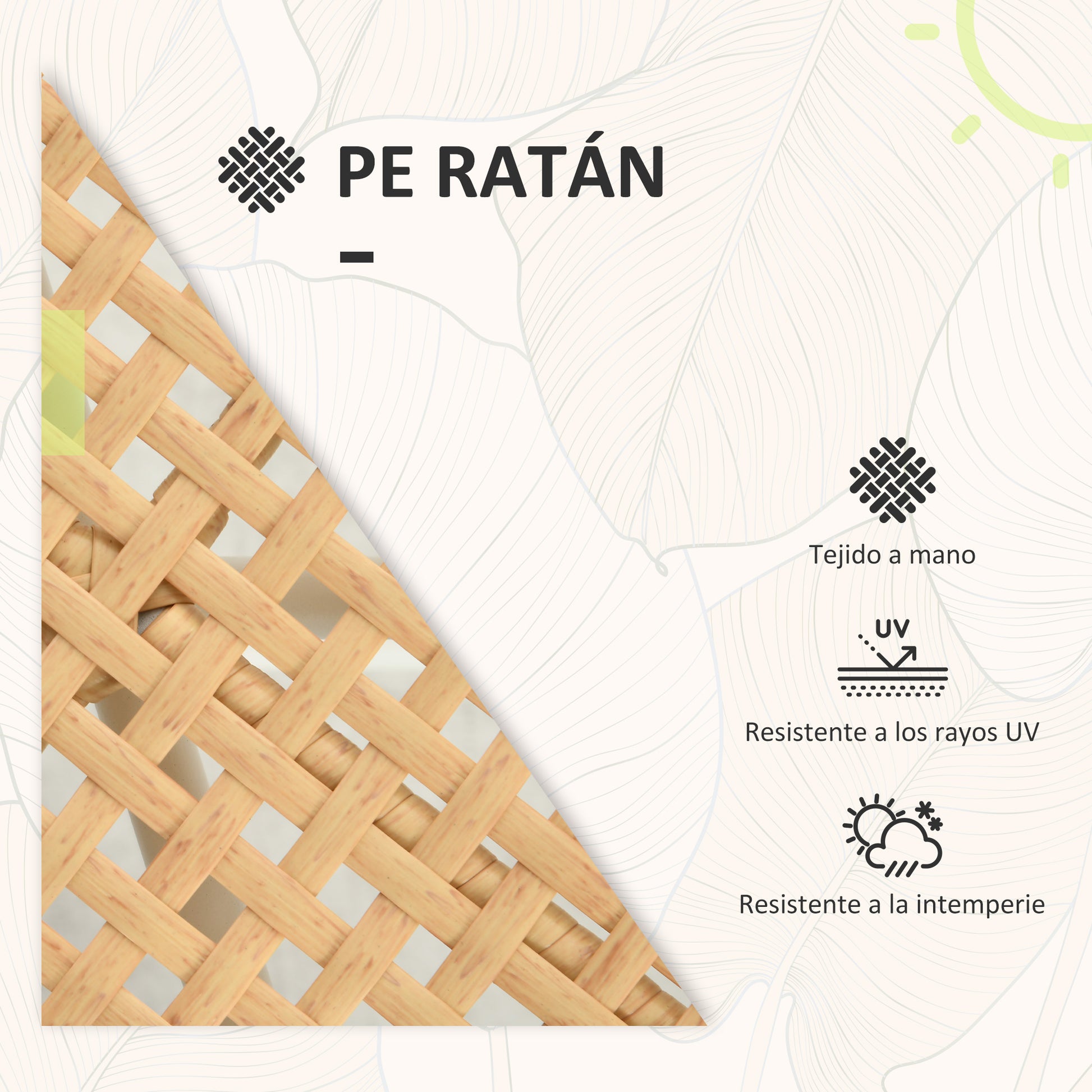 Outsunny Conjunto Jardín Exterior de 3 Piezas, Muebles de Jardín con 2 Sillas, Mesa de Ratán, Cojines Acolchados, Fundas Extraíbles y Marco de Acero, Resistente a la Intemperie, para Balcón, Crema