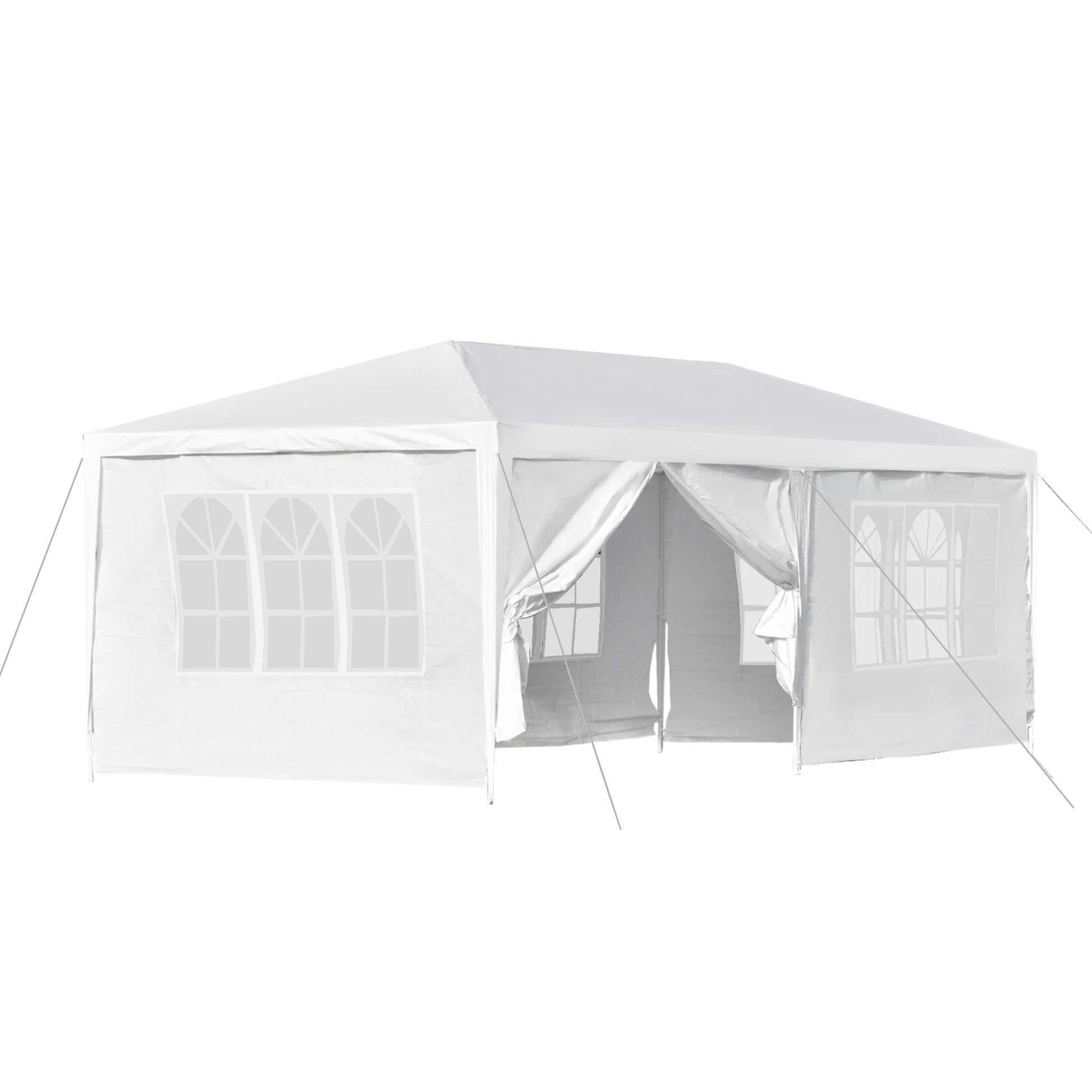 Outsunny Carpa para Fiestas 6x3 m Pabellón de Jardín con 2 Puertas 4 Paredes Laterales Extraíbles y 4 Ventanas para Exterior Eventos Bodas Festivales Blanco
