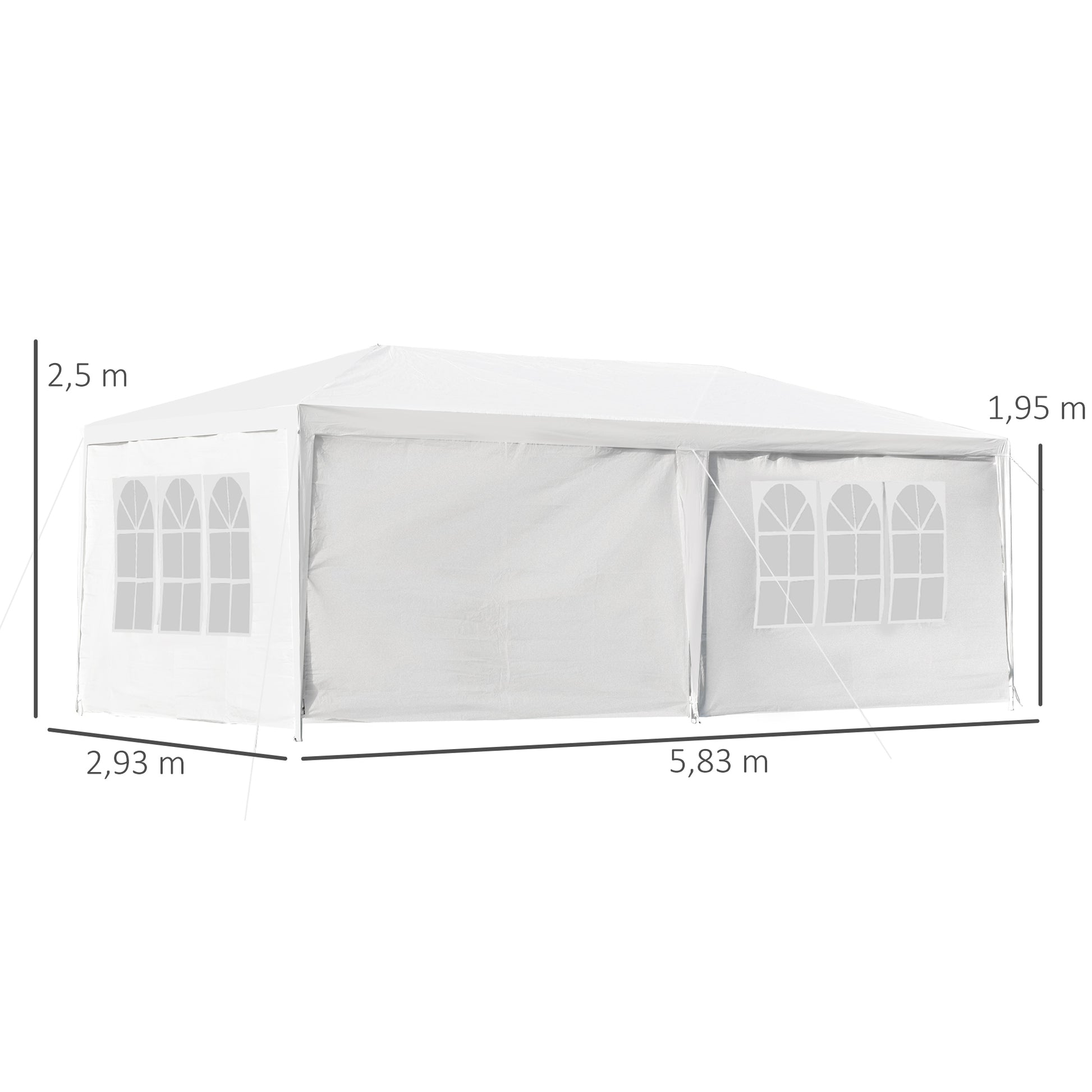 Outsunny Carpa para Fiestas 6x3 m Pabellón de Jardín con 2 Puertas 4 Paredes Laterales Extraíbles y 4 Ventanas para Exterior Eventos Bodas Festivales Blanco