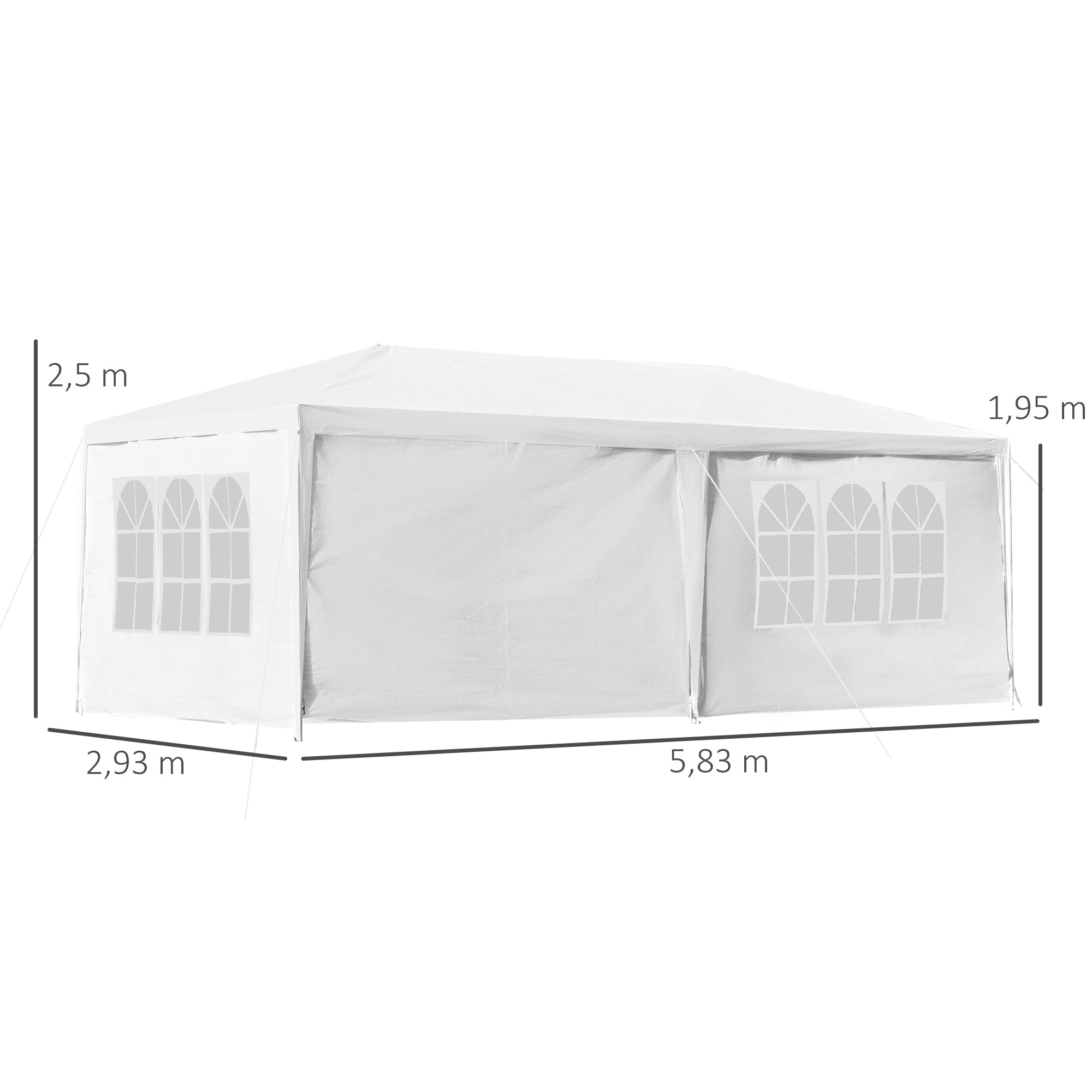 Outsunny Carpa para Fiestas 6x3 m Pabellón de Jardín con 2 Puertas 4 Paredes Laterales Extraíbles y 4 Ventanas para Exterior Eventos Bodas Festivales Blanco