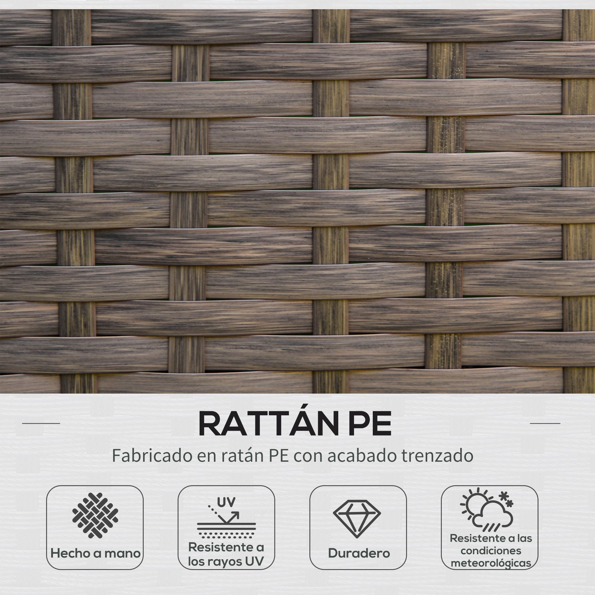 Outsunny Conjunto de 4 Muebles de Jardín de Ratán PE Sillón Sofá Doble y Mesa de Café con Cojines Lavable para Exterior Terraza Patio Marrón y Caqui