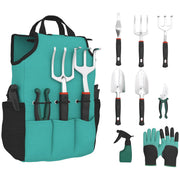 Outsunny Juego de Herramientas para Jardín de 9 Piezas Robusta Juego de Herramientas Jardinería de Aluminio con Tijeras de Podar con Bloqueo Seguro y Bolsa de Jardín Ligera para Mujeres y Hombres