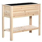 Outsunny Huerto Urbano Elevado de Madera 90x40x81 cm Mesa de Cultivo de Jardín con Estante Inferior y 2 Orificios de Drenaje para Cultivos Plantas Flores Natural