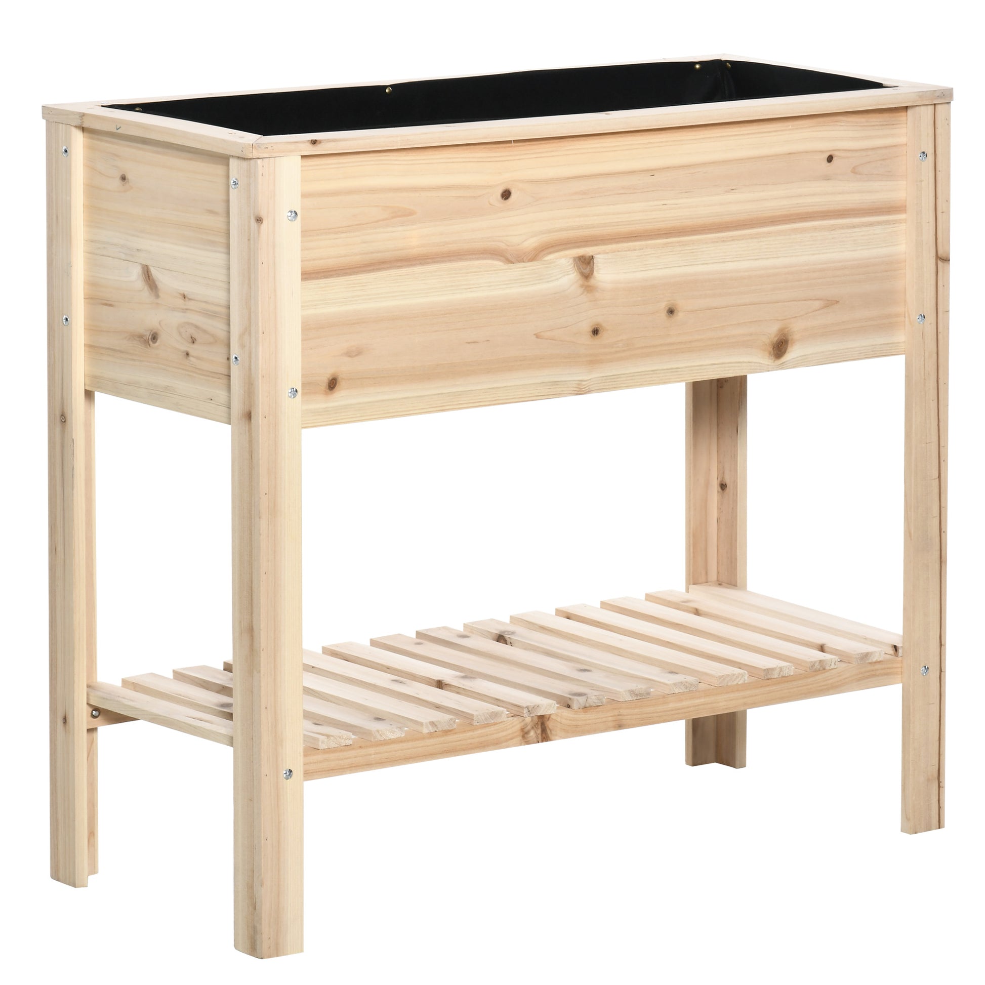 Outsunny Huerto Urbano Elevado de Madera 90x40x81 cm Mesa de Cultivo de Jardín con Estante Inferior y 2 Orificios de Drenaje para Cultivos Plantas Flores Natural
