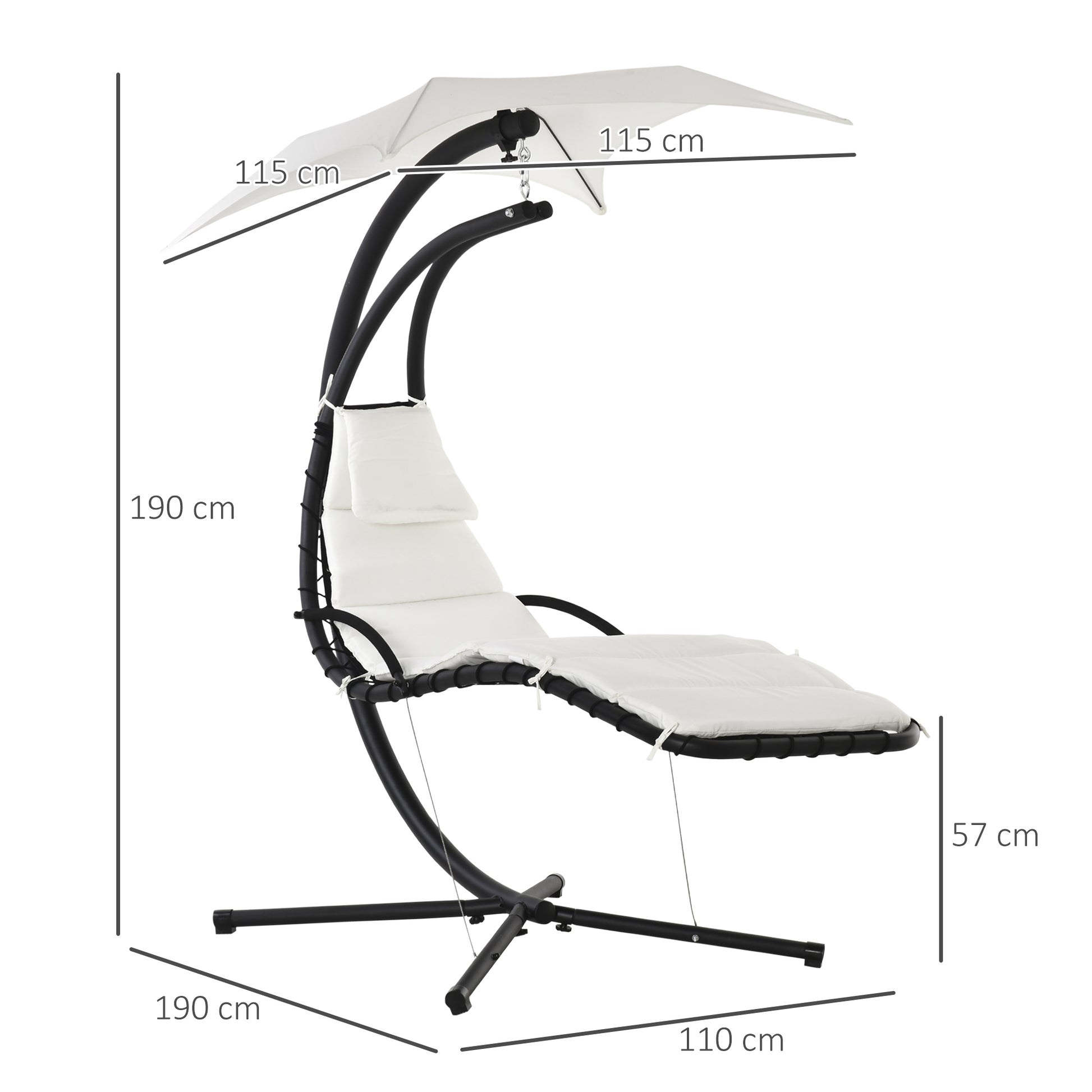 Outsunny Silla Colgante con Soporte Sillón Colgante con Toldo Cojín Estructura Metálica Antivuelco Carga 120 kg para Jardín Patio Terraza 190x110x190 cm Crema