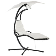 Outsunny Silla Colgante con Soporte Sillón Colgante con Toldo Cojín Estructura Metálica Antivuelco Carga 120 kg para Jardín Patio Terraza 190x110x190 cm Crema
