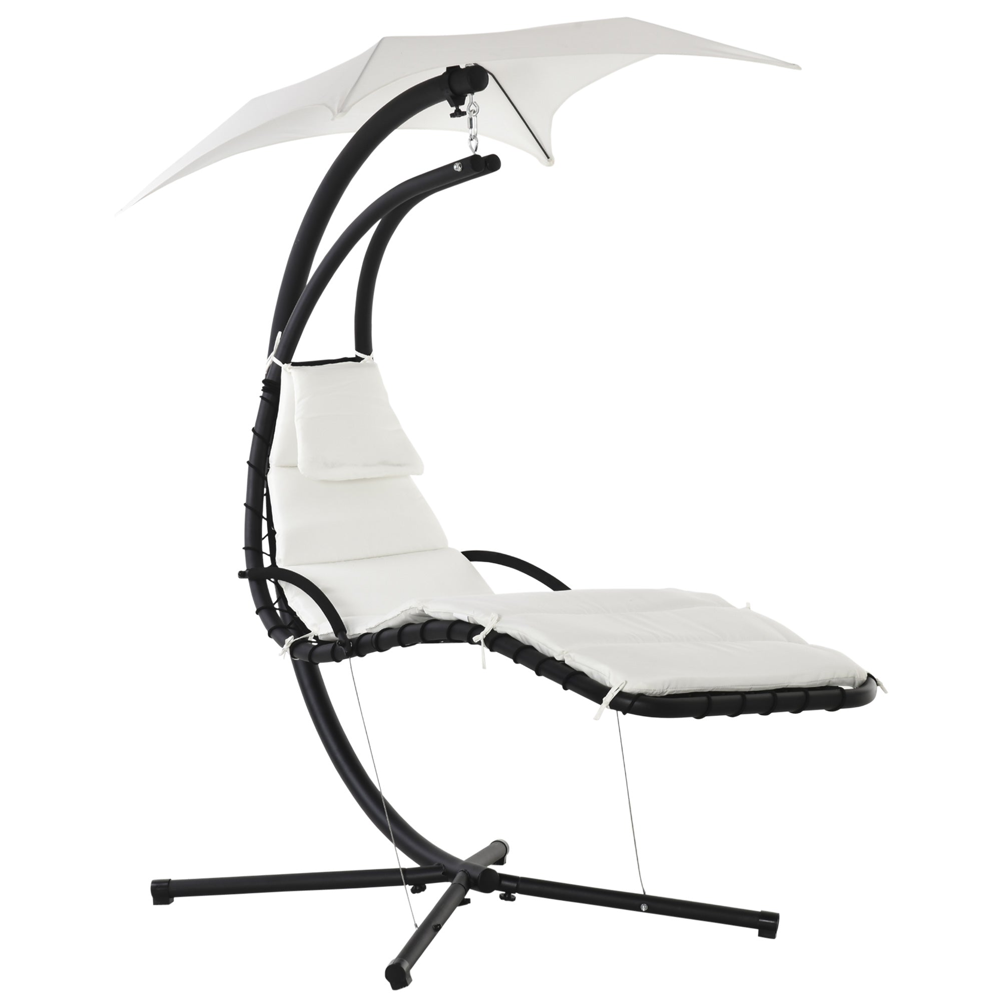 Outsunny Silla Colgante con Soporte Sillón Colgante con Toldo Cojín Estructura Metálica Antivuelco Carga 120 kg para Jardín Patio Terraza 190x110x190 cm Crema