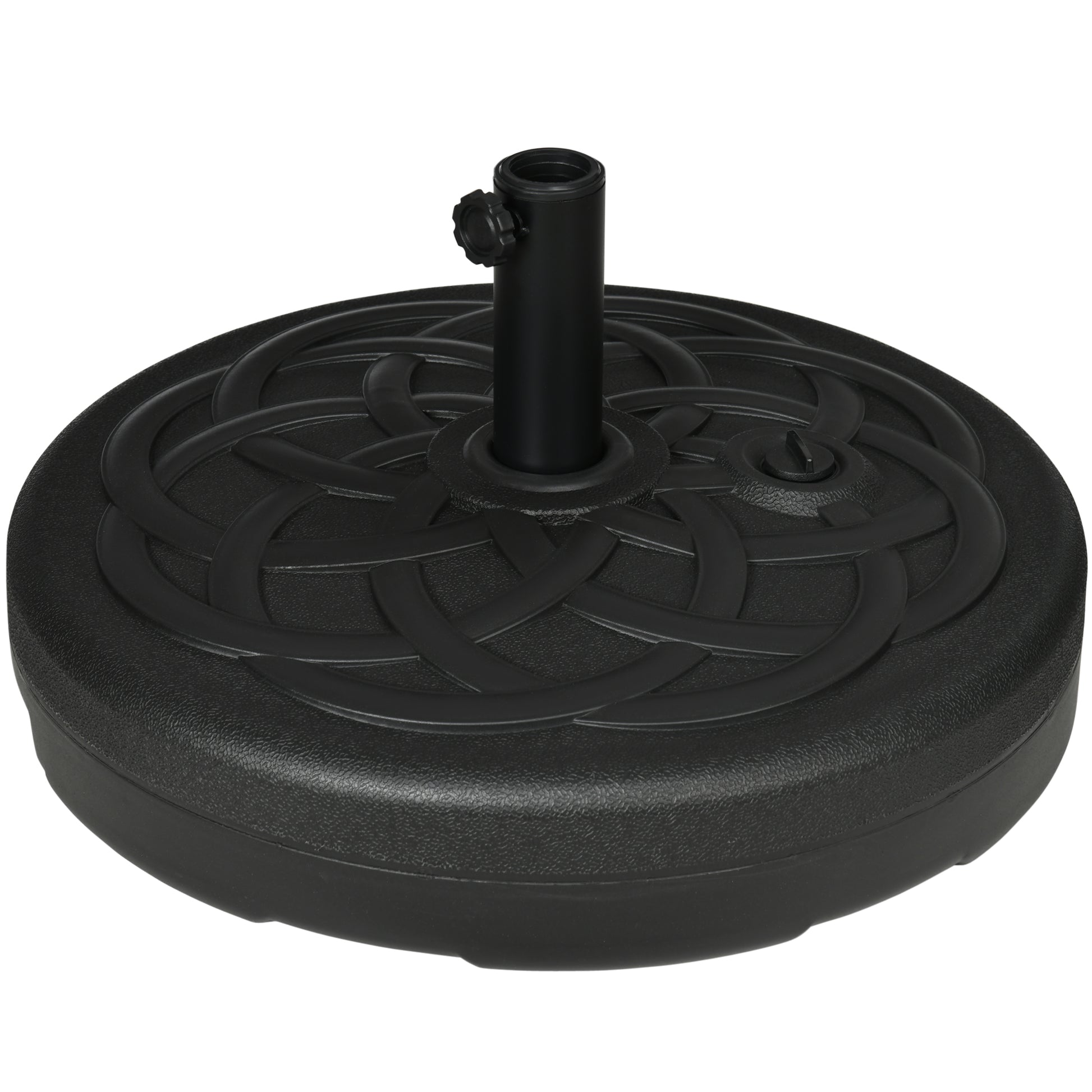 Outsunny Base de Sombrilla de PE Redonda Soporte de Parasol 2,5 kg Apto para Postes de 38mm/48mm Rellenable de Arena 35 kg y Agua 25L Ø56x30,5 cm Negro