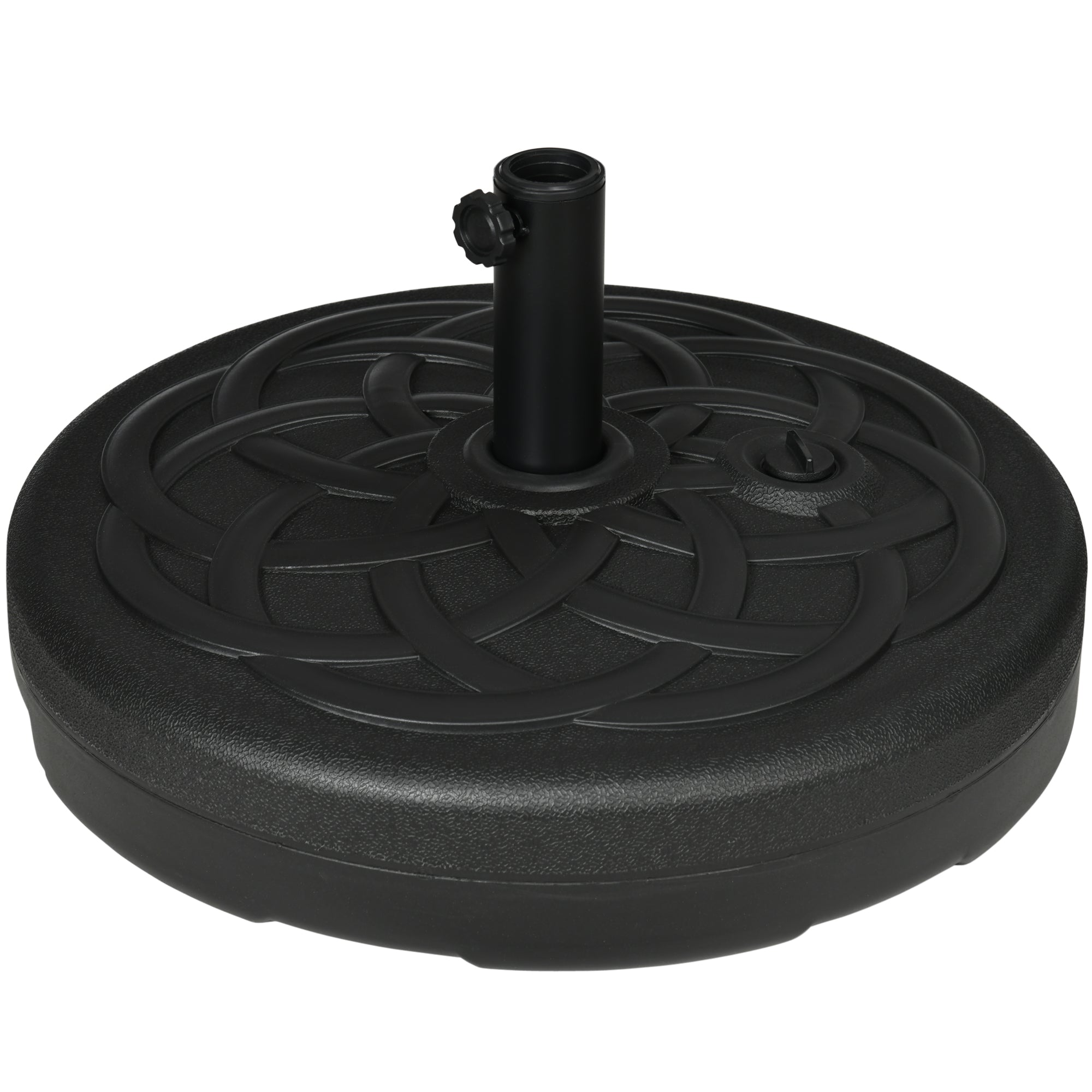 Outsunny Base de Sombrilla de PE Redonda Soporte de Parasol 2,5 kg Apto para Postes de 38mm/48mm Rellenable de Arena 35 kg y Agua 25L Ø56x30,5 cm Negro