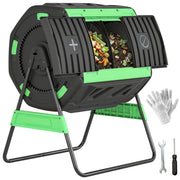 Outsunny Compostador Giratorio de 200L, Contenedor de Compostaje de Jardín de Doble Cámara, Sin BPA, Compostadora con Aberturas de Ventilación, 2 Puertas Deslizantes y Patas de Metal, Verde