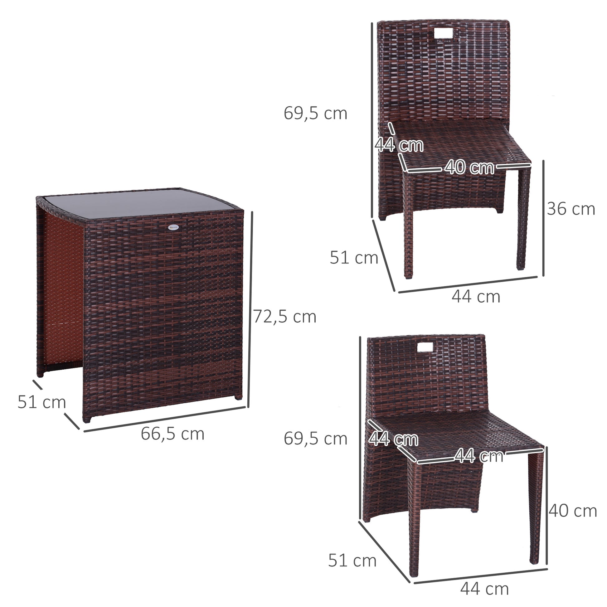 Outsunny Conjunto 1 Mesa y 2 Sillas Mueble Mimbre Ratan Jardin Terraza Exterior Desayuno