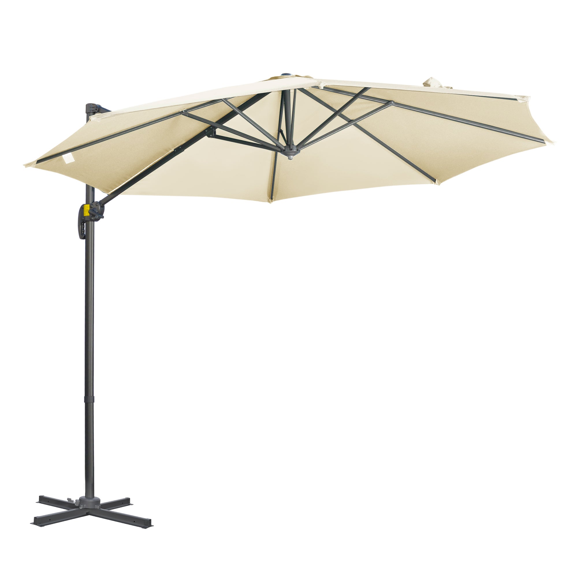 Outsunny Sombrilla de Jardín Ø300x250 cm Parasol Excéntrico de Aluminio con Manivela Toldo Inclinable Giratorio 360° con Pedal y Base Cruzada Crema