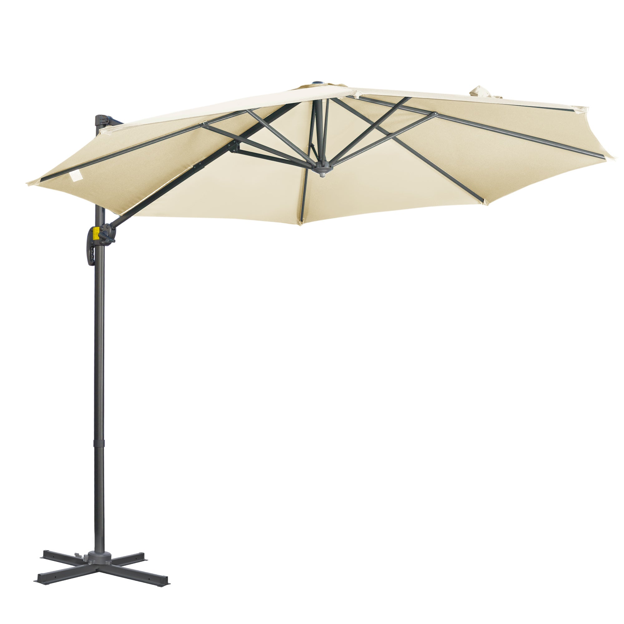 Outsunny Sombrilla de Jardín Ø300x250 cm Parasol Excéntrico de Aluminio con Manivela Toldo Inclinable Giratorio 360° con Pedal y Base Cruzada Crema
