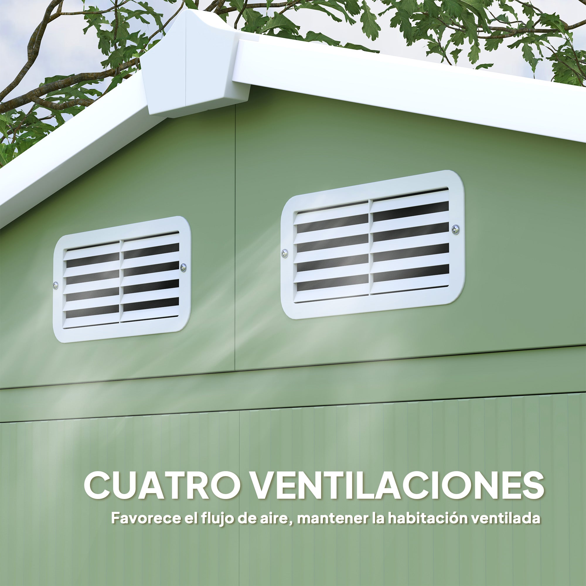 Outsunny Caseta de Jardín Exterior 2,36m² 213x120x194 cm Cobertizo de Jardín Exterior con Base Refuerzo (Suelo NO Incluido) Puertas Correderas Dobles Candado Ventanas Verde Claro