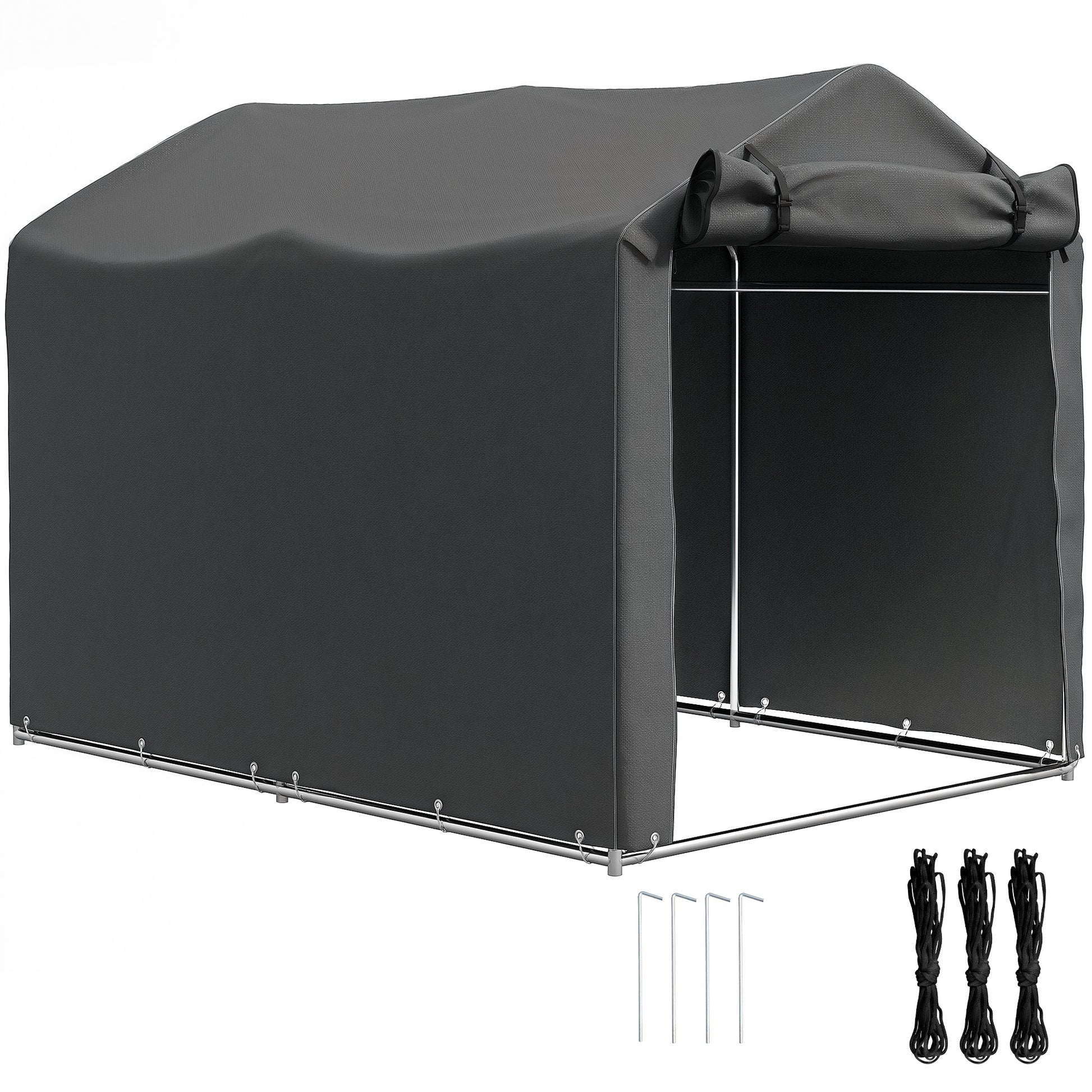 Outsunny Carpa de Jardín Exterior para Herramientas Bicicletas 2,2x1,57x1,65 m, Cobertizo Exterior con Puerta Desmontable con Cremallera, Impermeable, Anti-UV, Garaje Portátil, Gris Oscuro