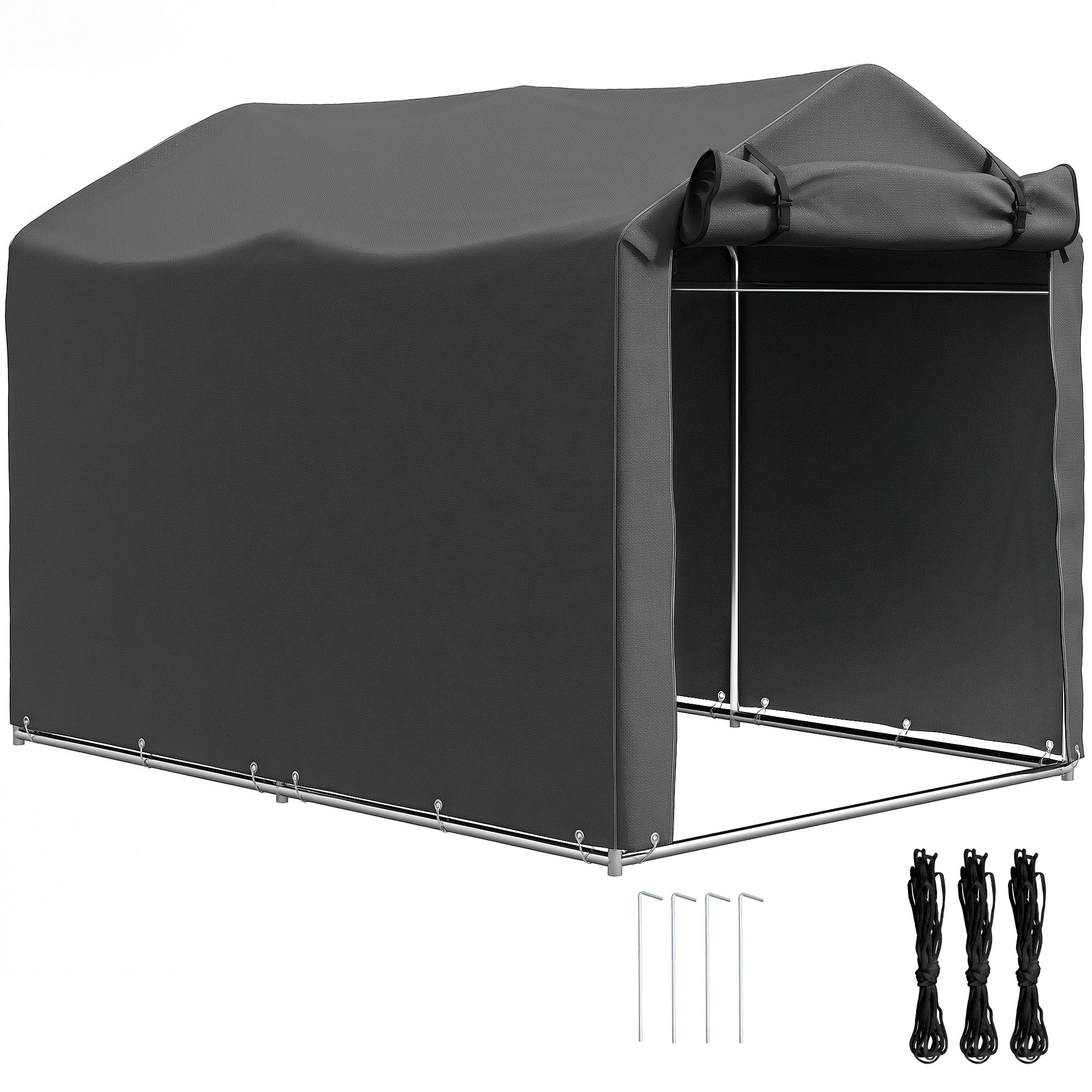 Outsunny Carpa de Jardín Exterior para Herramientas Bicicletas 2,2x1,57x1,65 m, Cobertizo Exterior con Puerta Desmontable con Cremallera, Impermeable, Anti-UV, Garaje Portátil, Gris Oscuro