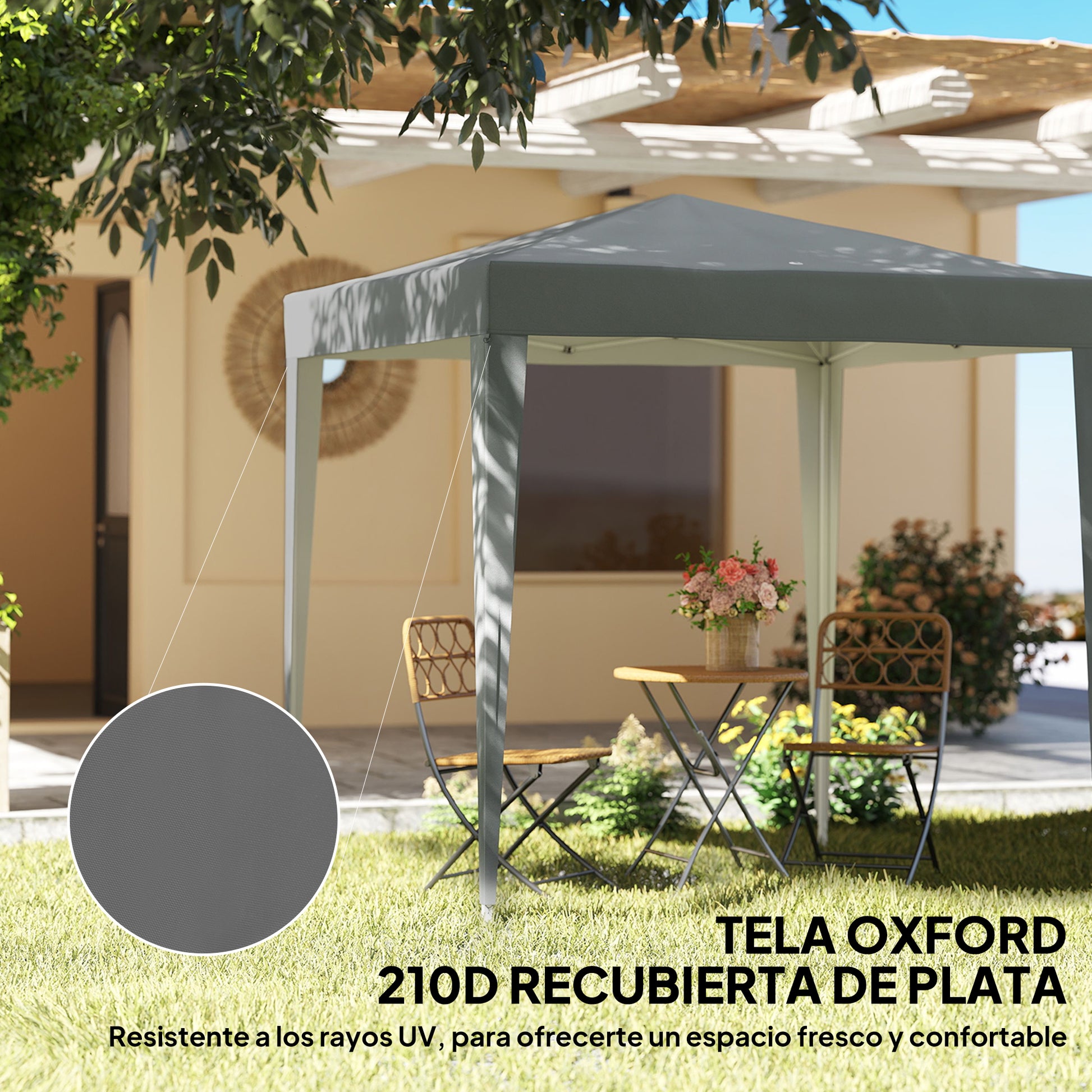 Outsunny Carpa Plegable Pop-up Gazebo 2x2 m Cenador Plegable con 4 Paredes Laterales Anti-UV y Bolsa de Transporte para Camping Fiestas Gris