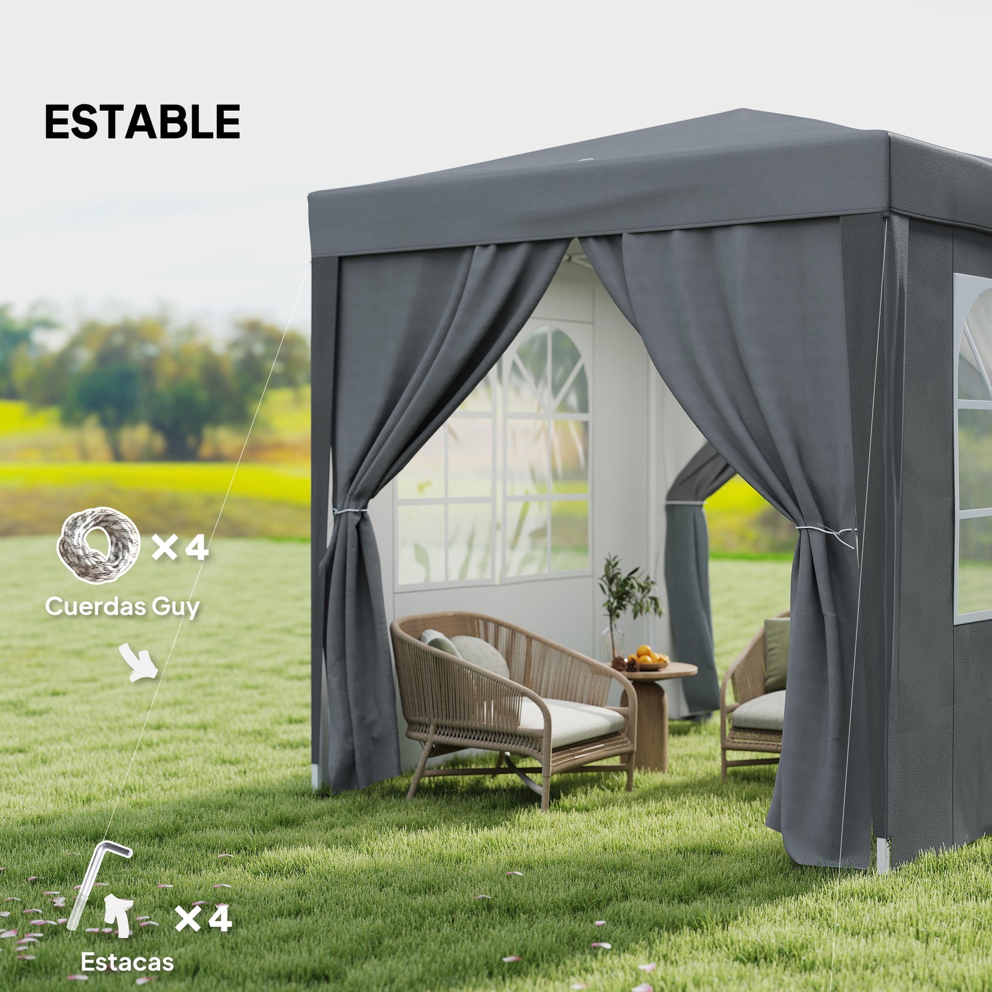 Outsunny Carpa Plegable Pop-up Gazebo 2x2 m Cenador Plegable con 4 Paredes Laterales Anti-UV y Bolsa de Transporte para Camping Fiestas Gris