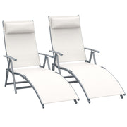 Outsunny Set de 2 Tumbonas Plegables de Jardín Exterior con Respaldo Ajustable Almohada y Reposabrazos Carga 165 kg para Piscina Terraza Camping 137x63,5x100,5 cm Beige